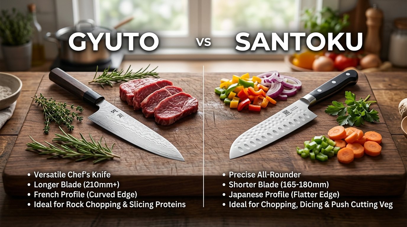 Gyuto vs. Santoku: Geometry, Profile Dynamics, and Edge Performance
