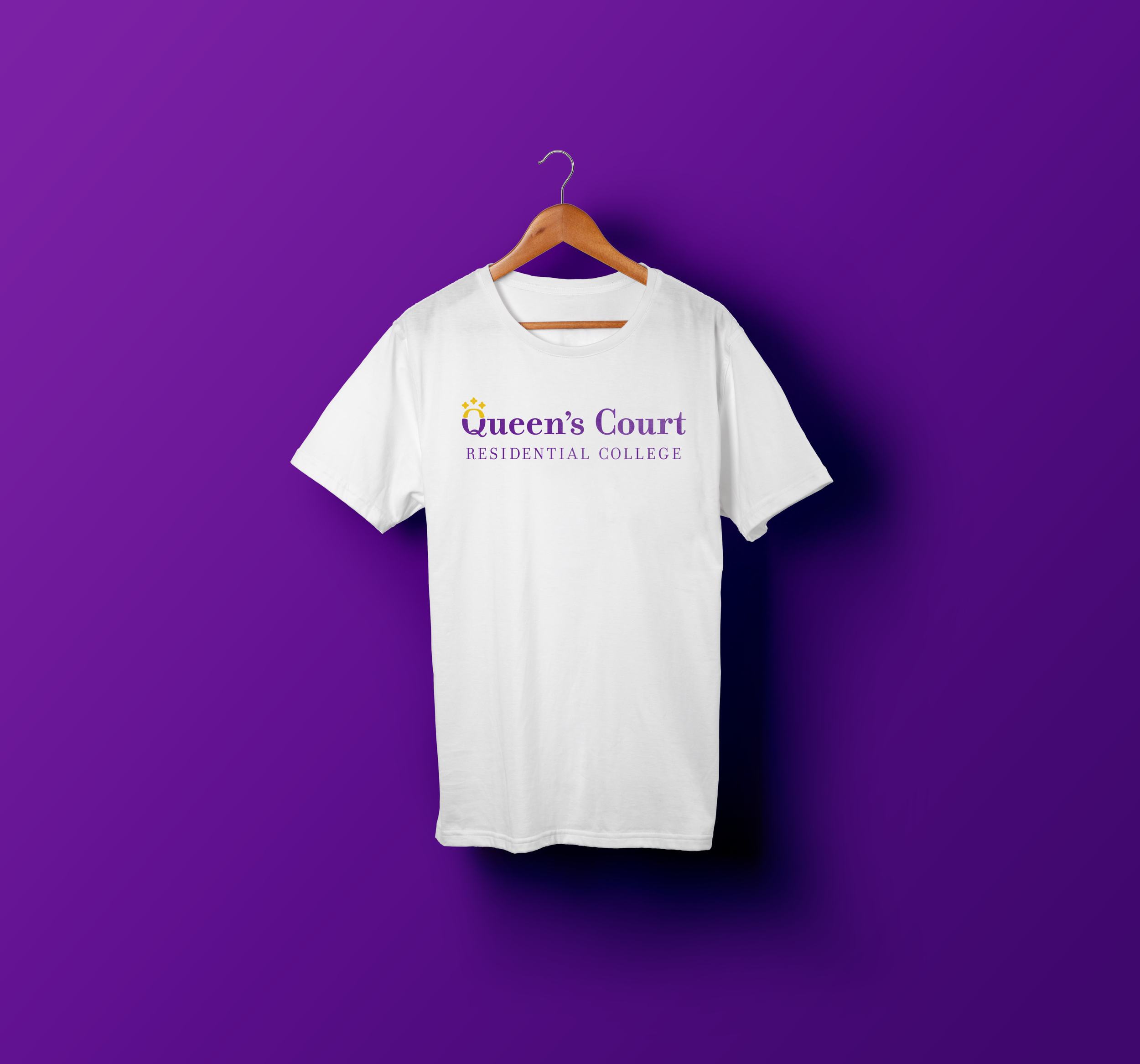 A white t-shirt with the QC word-mark across the chest.