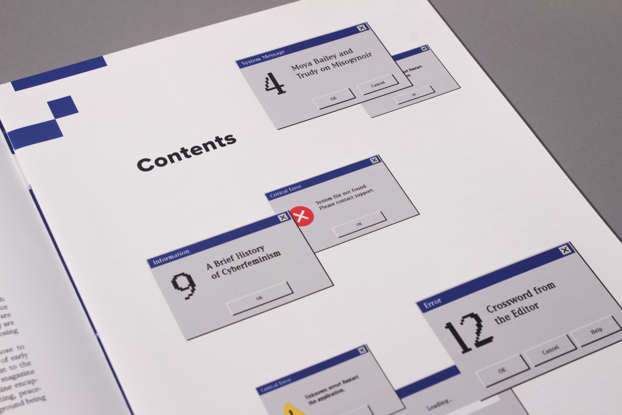 The table of contents for the magazine is organized as a series of pop-up windows.
