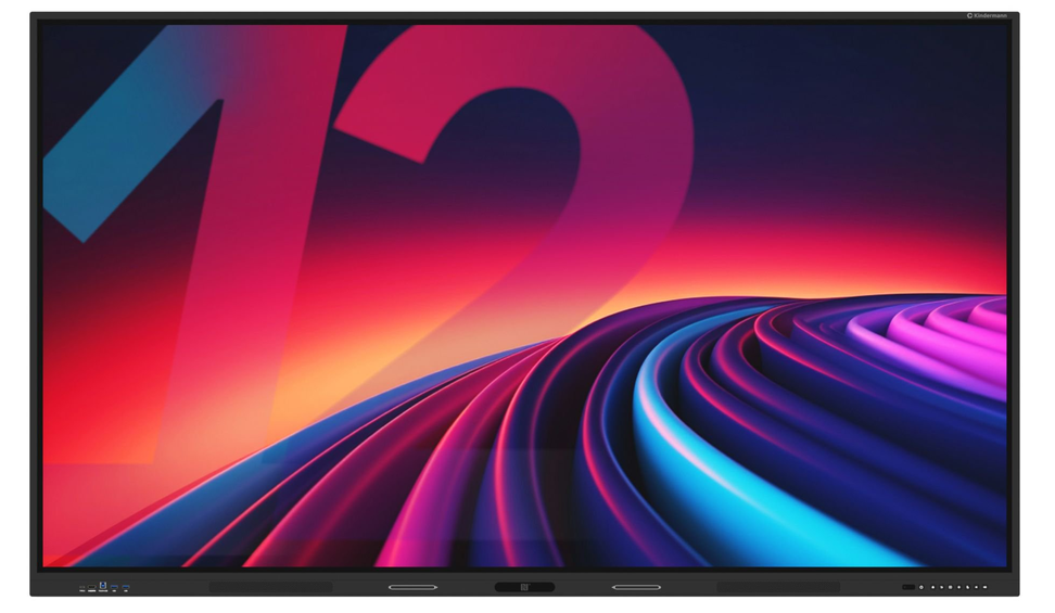 Digitales Display mit buntem, abstraktem Hintergrund und großen, halbtransparenten Zahlen 1 und 2 im Hintergrund.