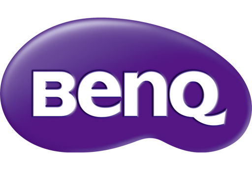 BenQ Logo auf violettem Hintergrund.