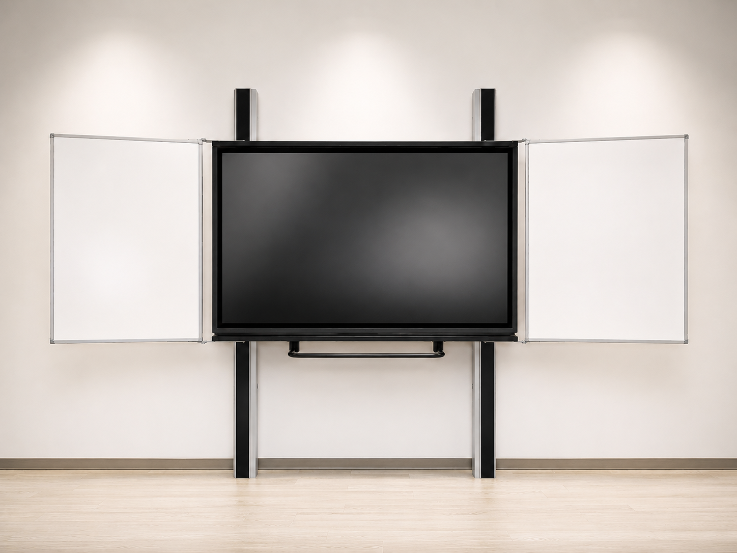 Interaktives Smartboard mit Whiteboard-Seiten in einem Klassenraum.