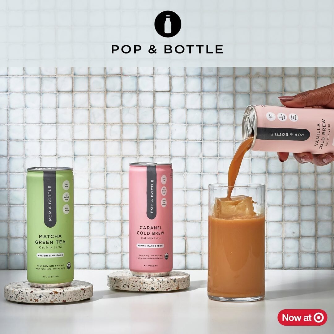 THIS JUST IN: @popandbottle is now at Target!🎯
&nbsp;
Find these delicious drinks at select Target stores near you:
	&bull;	Vanilla Cold Brew Oat Milk Latte w/ Collagen
	&bull;	Mocha Cold Brew Oak Milk Latte w/ Adaptogens&nbsp;&nbsp;
	&bull;	Matcha 