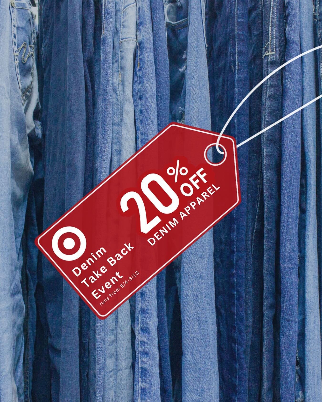 Ready to refresh your denim wardrobe and do good for the planet?
&nbsp;
Join us for the Denim Take Back Event at Target! From August 4&ndash;10, drop off up to 5 old denim items (any condition, any brand) at your local Target store and get a 20% off 