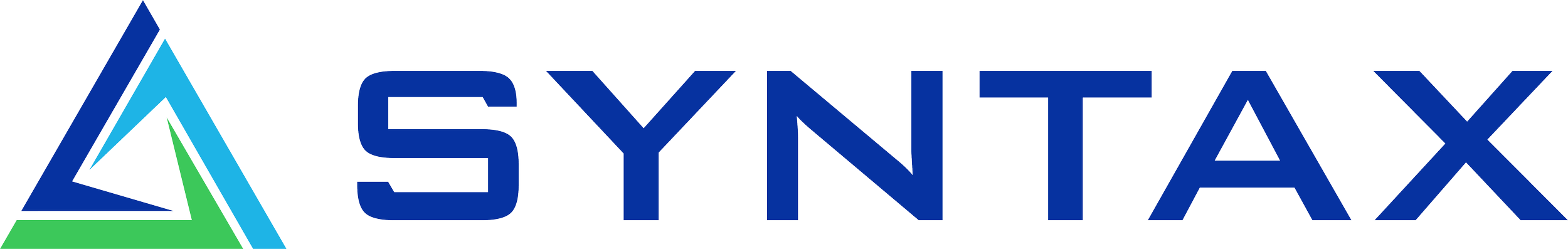 Syntax logo with stylized triangle in blue, black, green, and light blue, next to the company name in bold blue letters.