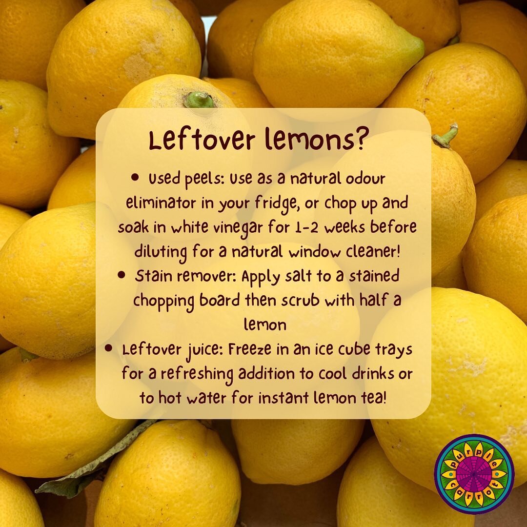 💜🥕Purple Carrot&rsquo;s Weekly Waste Tips🥕💜

It&rsquo;s no secret that lemons are one of the most versatile and useful fruits, though they often are left lying in the fridge drawer! 

Here are some of our favourite uses for old/surplus lemons 🍋 