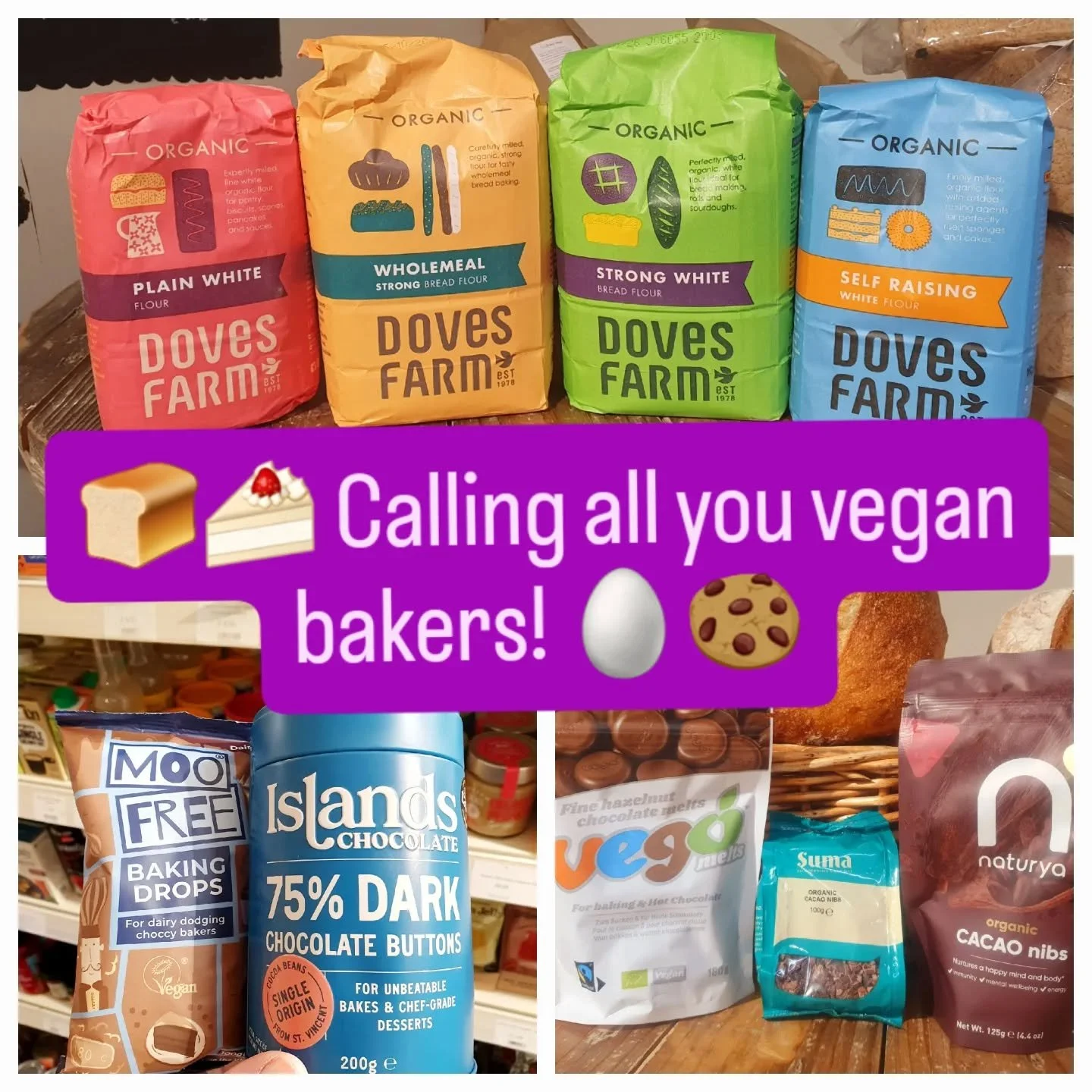 Here's one for you vegan baking enthusiasts! 🌿🍰🍞

We've got everything you need here to stock your kitchen up and bake the plant-based way! All the perfect ingredients for delicious baking - and better for the planet too. 🌿🌍

Come and have a goo