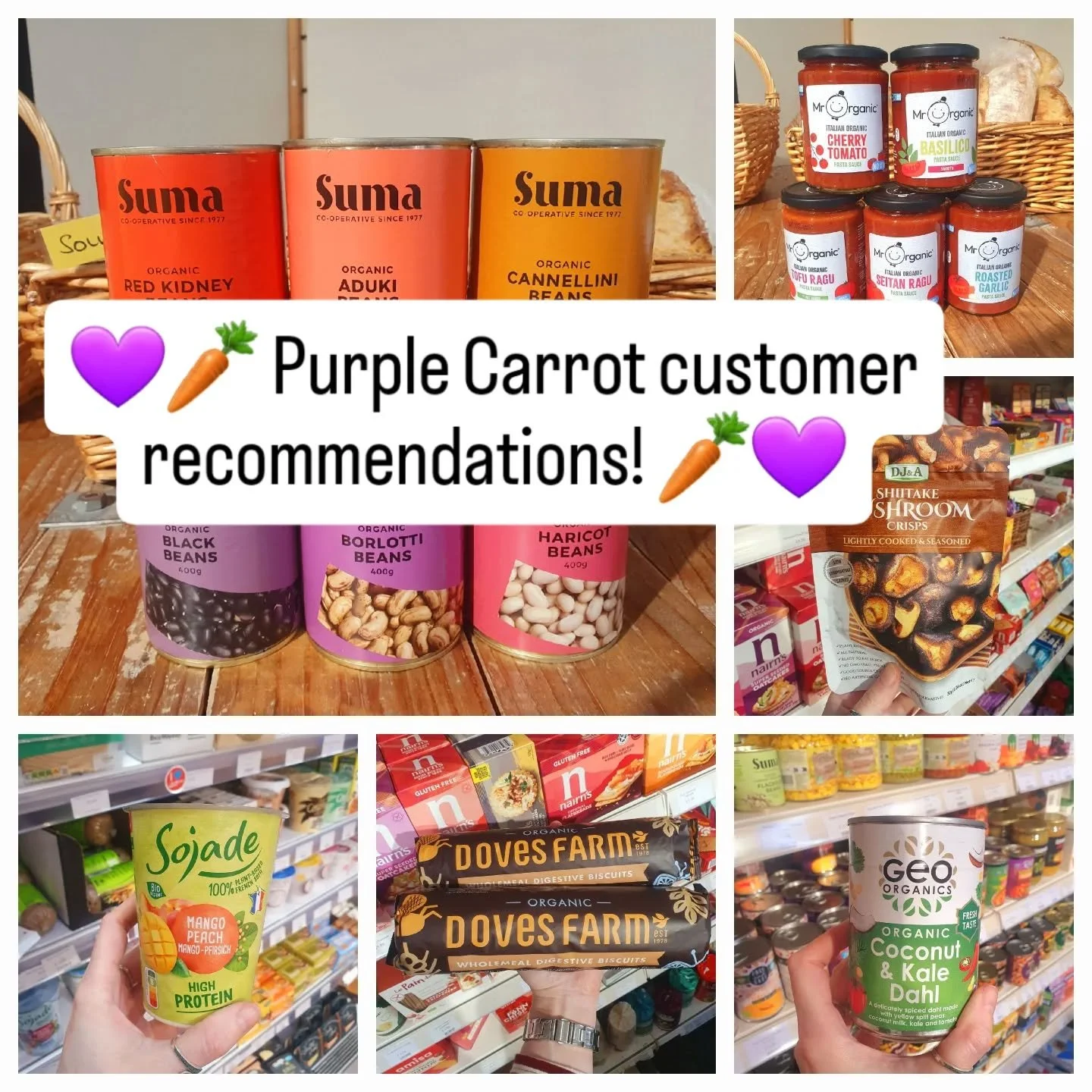💜🥕 Our lovely long-time regular customer Ann has let us know her favourite vegan shopping recommendations!

These are the products Ann looks out for every time she comes in to see us:

🍛 Geo Organics bombay poatoes
🍄 DJ&amp;A Shitake mushroom cri
