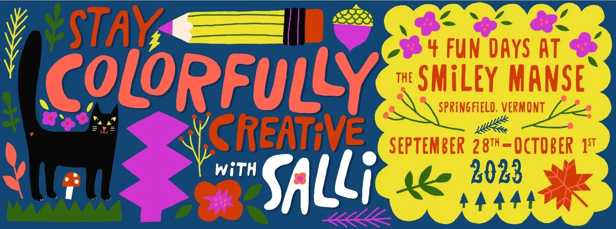 Stay Colorfully Creative with Salli, a September 2023 art retreat at The Smiley Manse in Southern Vermont
