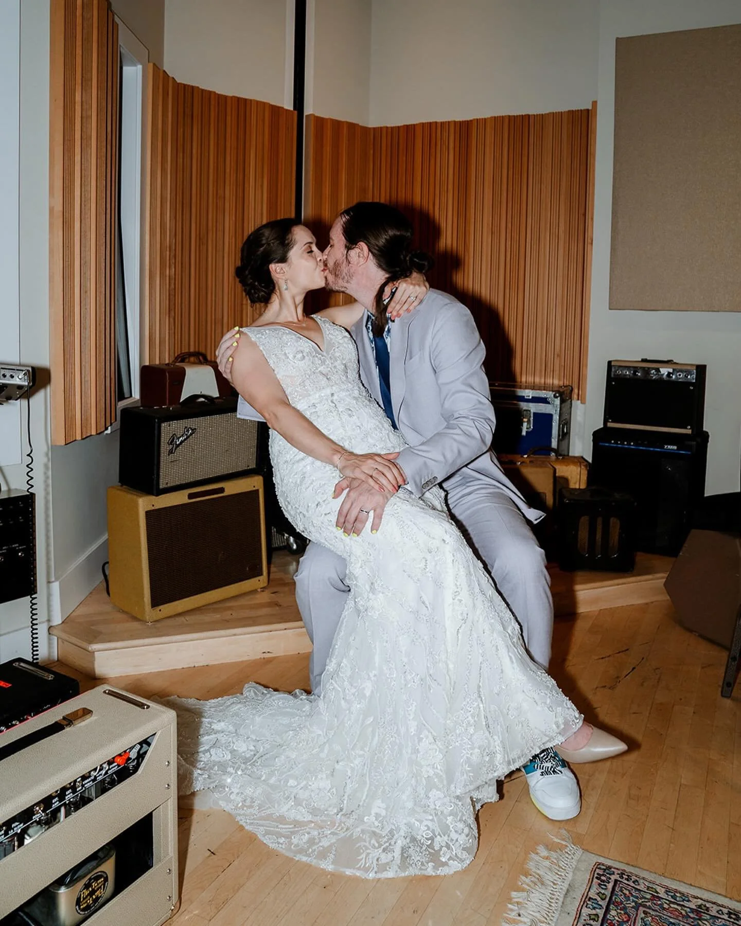 Amy &amp; Rob in the Studio @etown_radio, making their bridal portraits feel soooo rock n&rsquo; roll 🤘