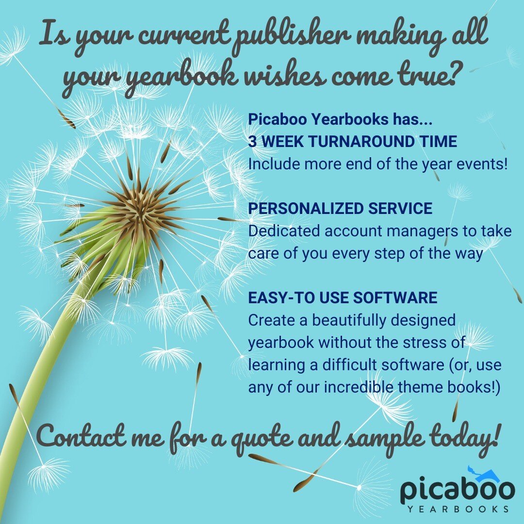 Is your current yearbook publisher making all your yearbook wishes come true? If not check out Picaboo Yearbooks where we'll make good on our promises to you. 

#yearbooks #yearbookpublisher #fastyearbooks