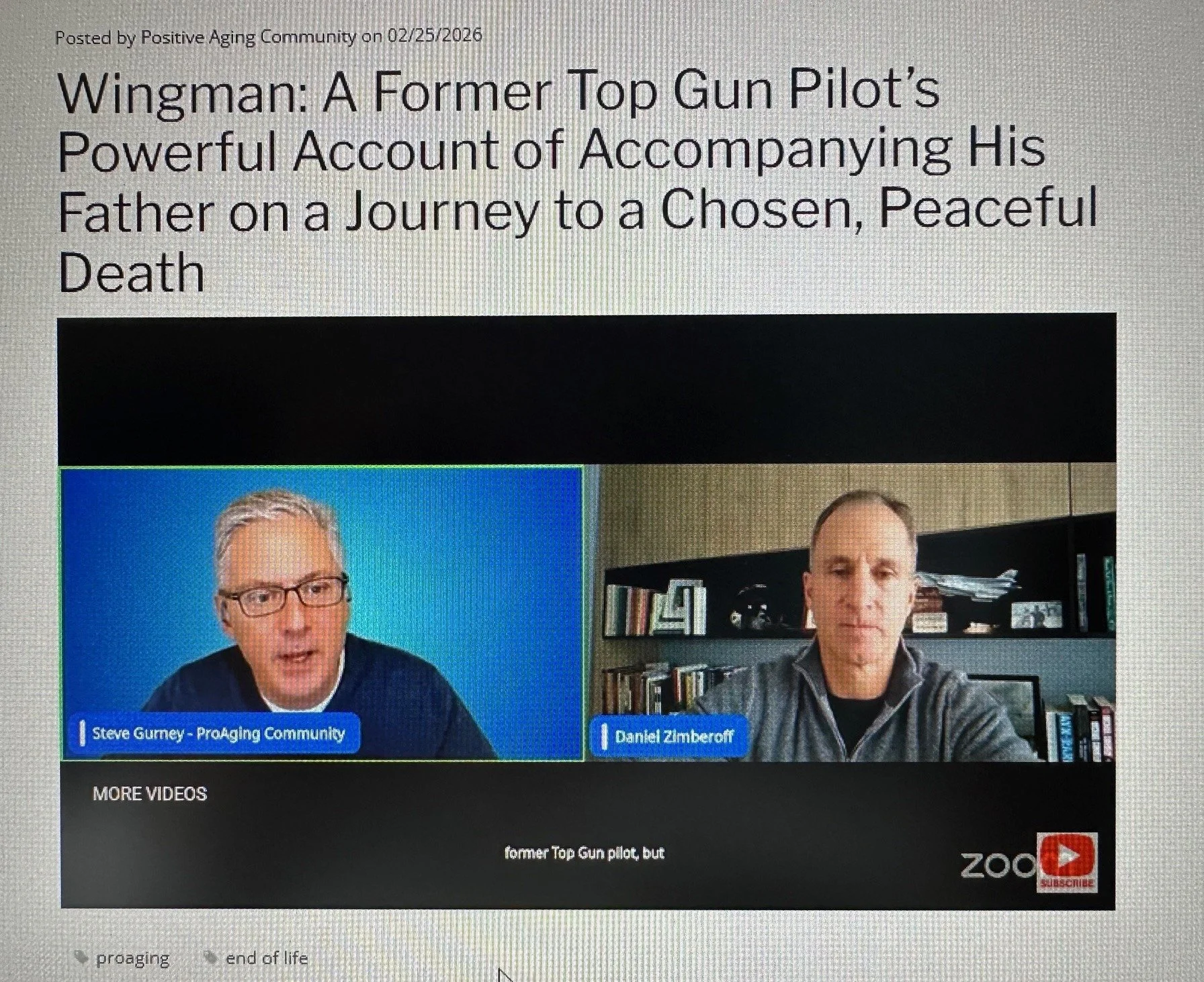 Daniel Zimberoff Appeared on Positive Aging Webcast to Discuss “Wingman”