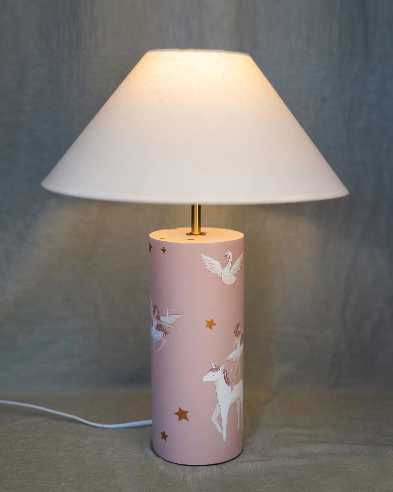 Original Hand Painted Lamp - Ballerinas, Unicorns and Swans