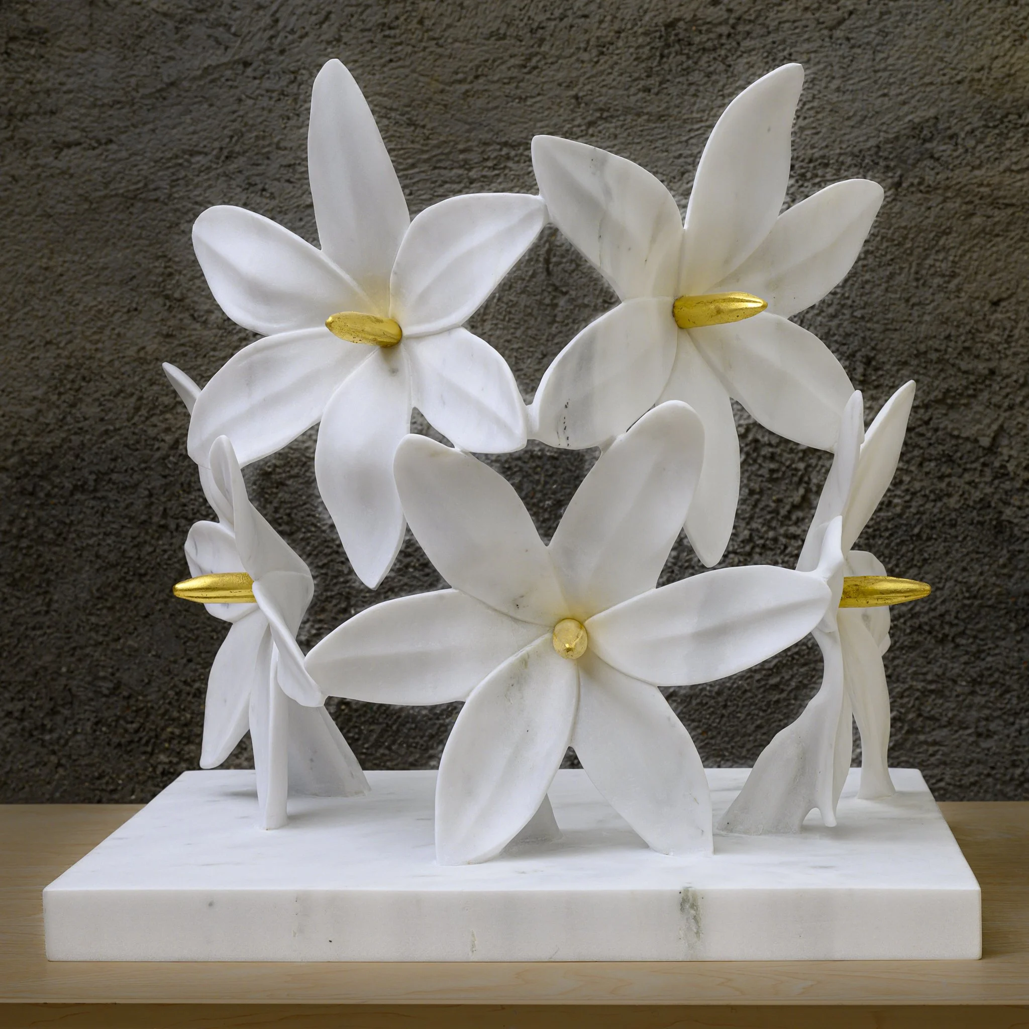 Αστρολούλουδα, 48.5x49.5x38, Marble Dionisos/ Indus gold, gold leaves, 2025