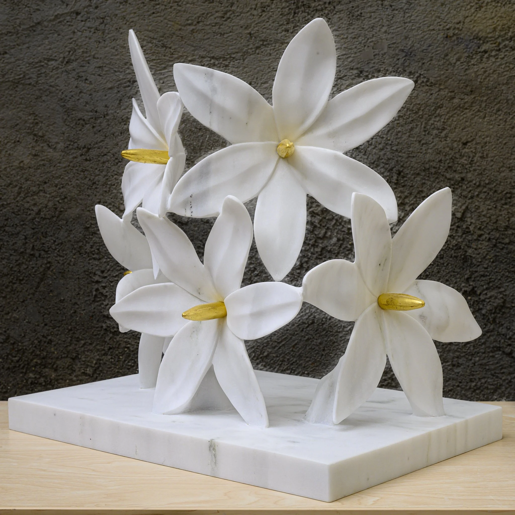 Αστρολούλουδα, 48.5x49.5x38, Marble Dionisos/ Indus gold, gold leaves, 2025