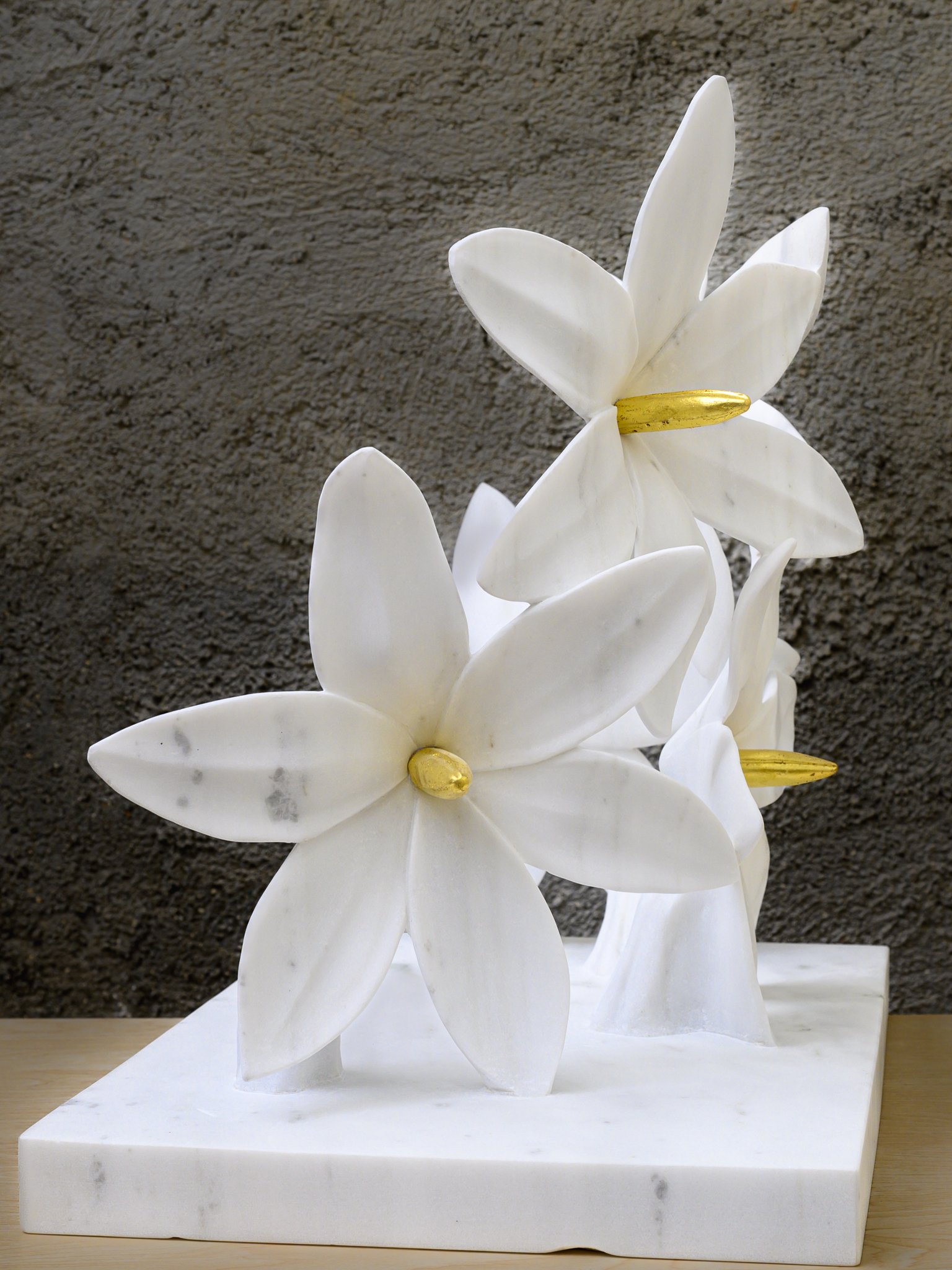 Αστρολούλουδα, 48.5x49.5x38, Marble Dionisos/ Indus gold, gold leaves, 2025