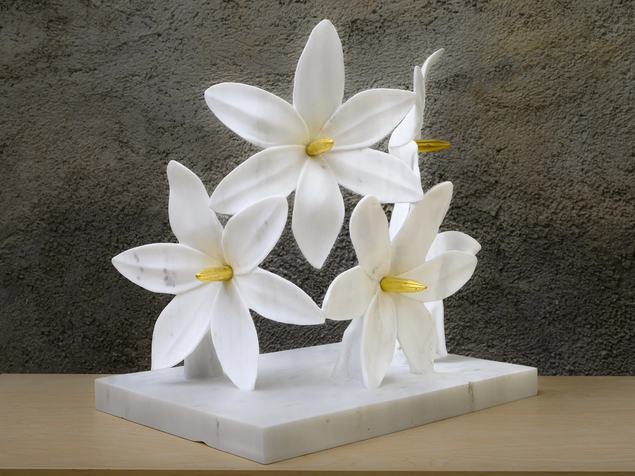 Αστρολούλουδα, 48.5x49.5x38, Marble Dionisos/ Indus gold, gold leaves, 2025