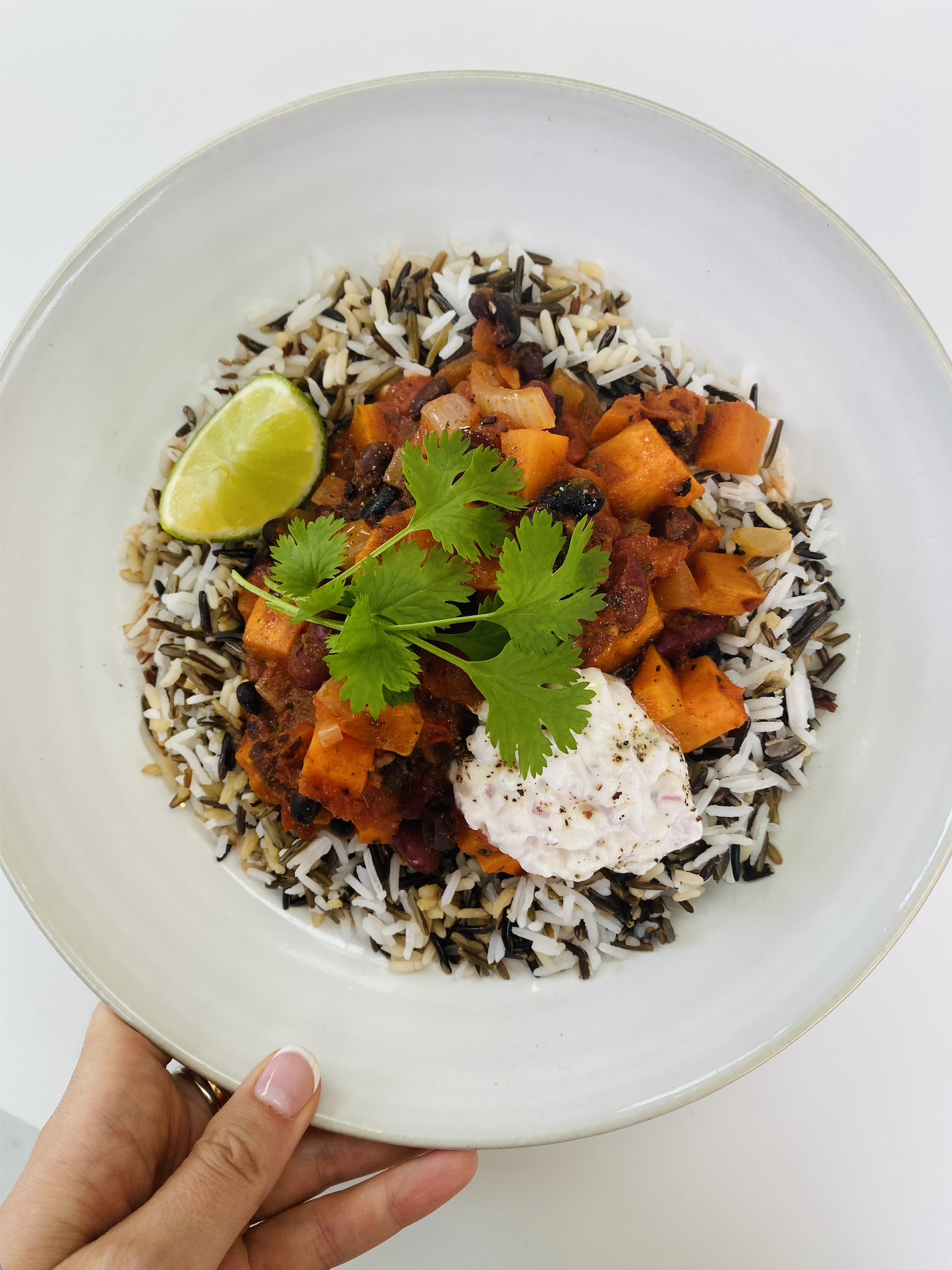 Vegan Chilli No Carne served with Wild Rice
