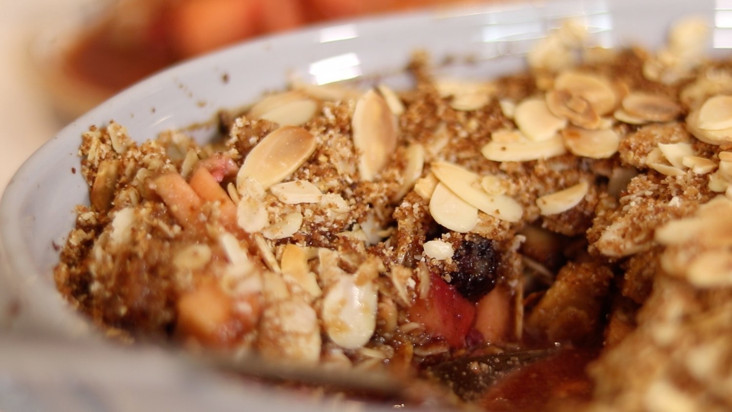 Cinnamon, apple and blackberry crumble with clotted cream
