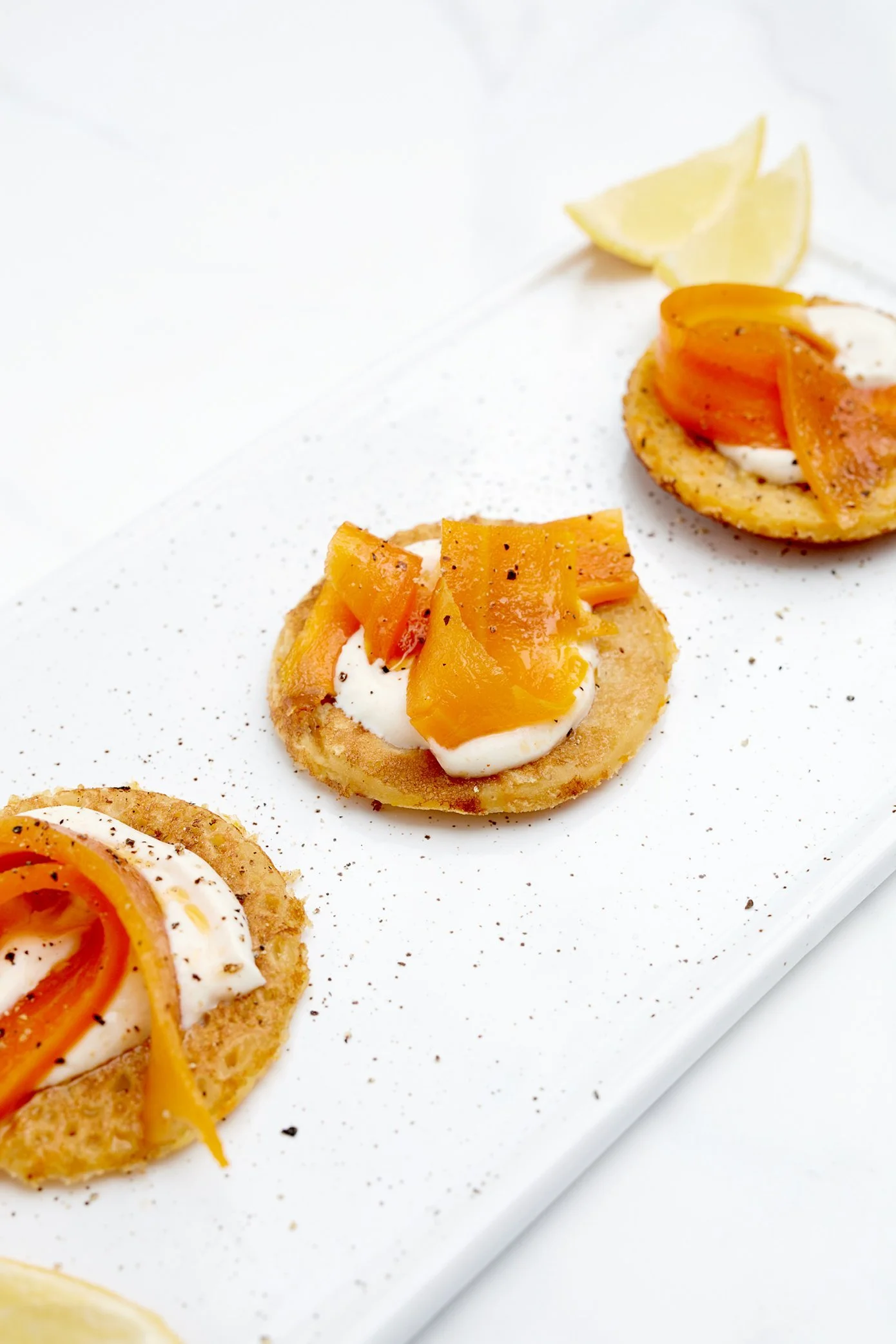 Smoked Salmon With Cream Cheese On Chickpea Blinis