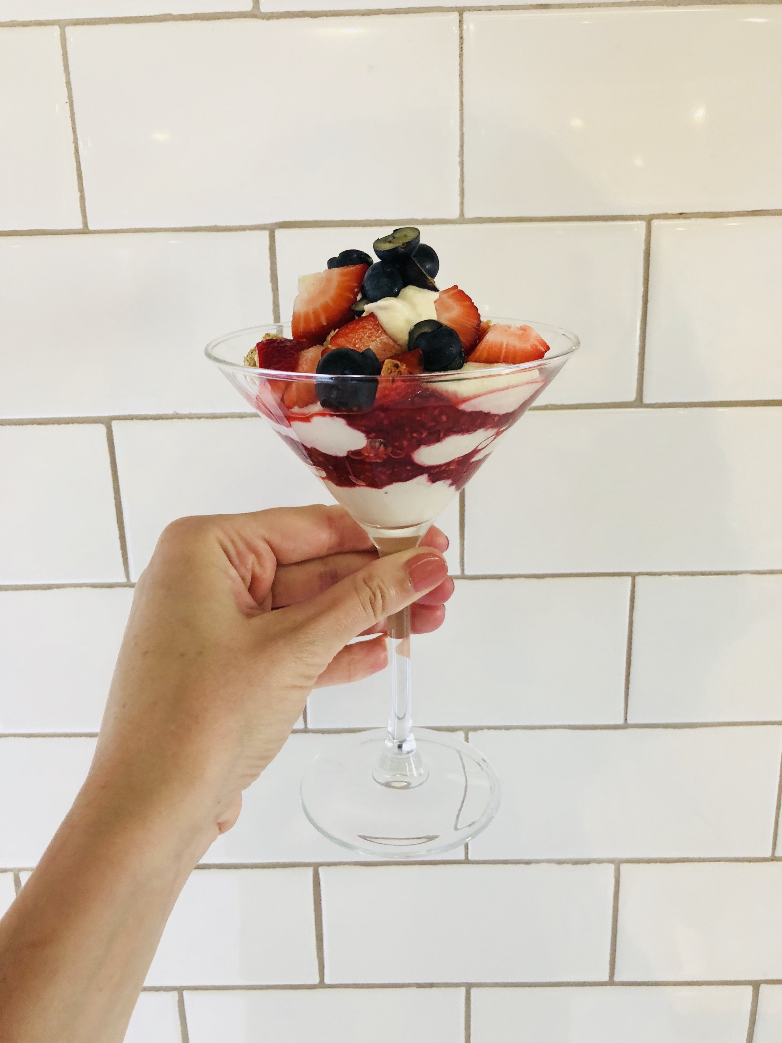 VANILLA CASHEW MOUSSE WITH BLUEBERRY COULIS