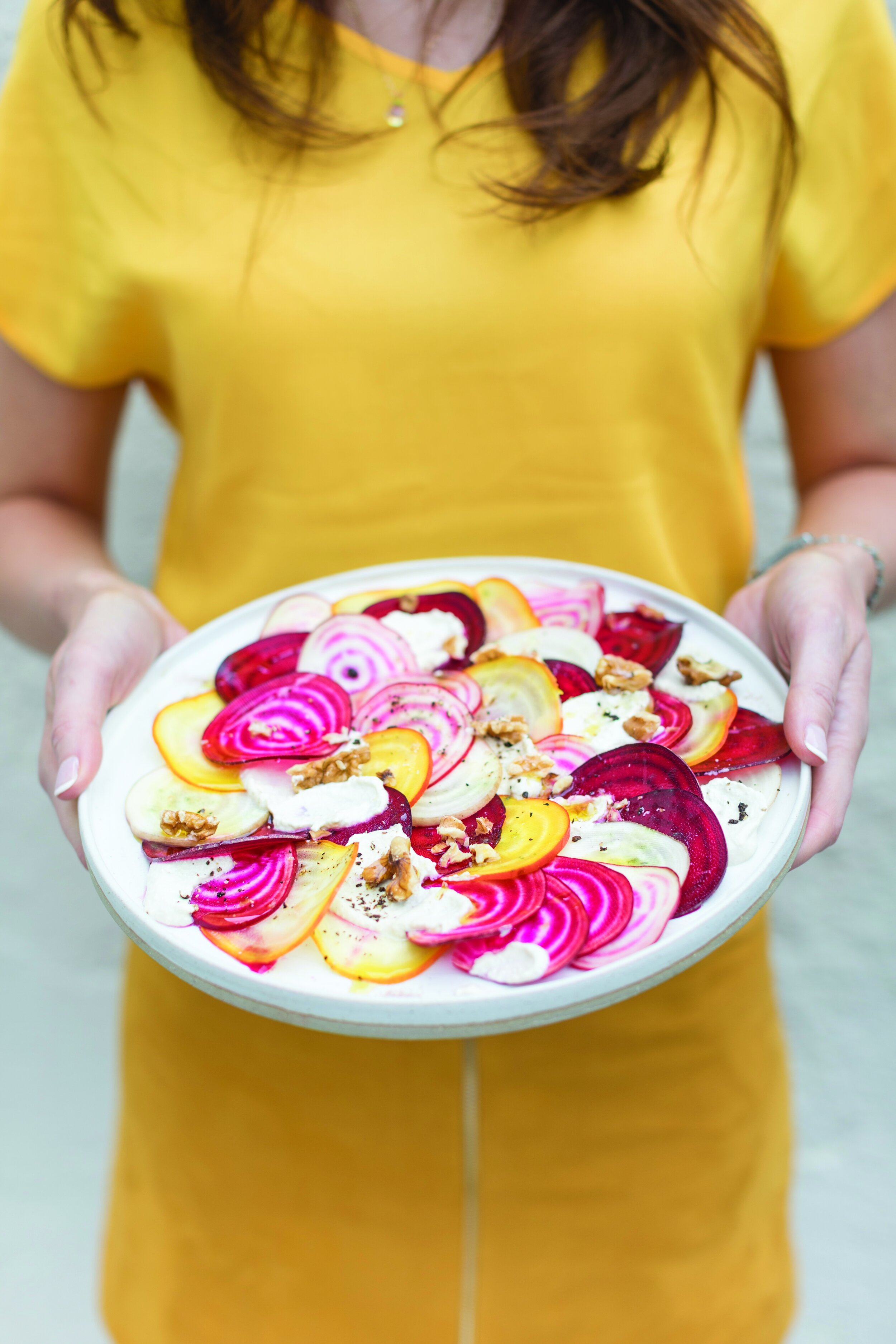 BEETROOT CARPACCIO WITH CASHEW CREAM CHEESE AND WALNUTS