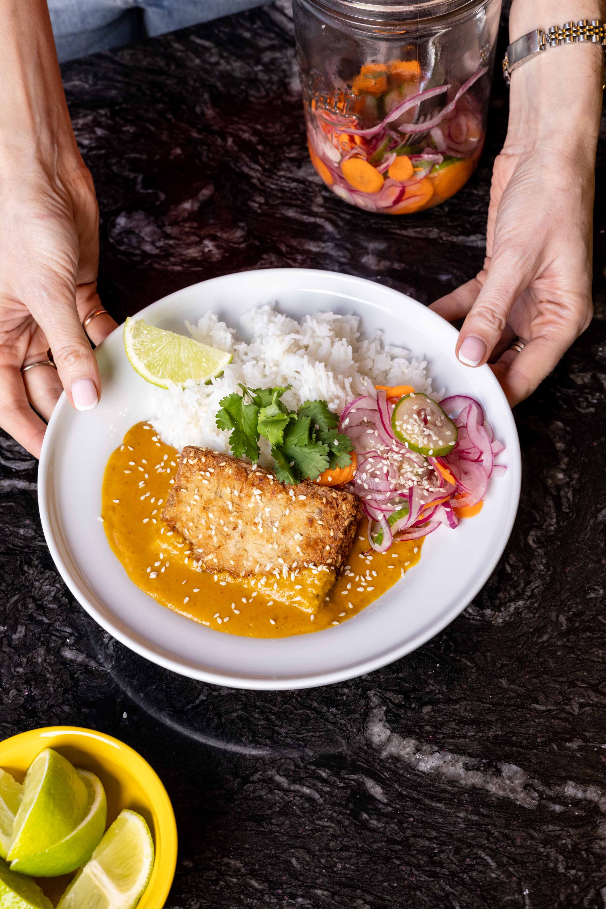Crispy Tofu Katsu Curry with Pickled Vegetables