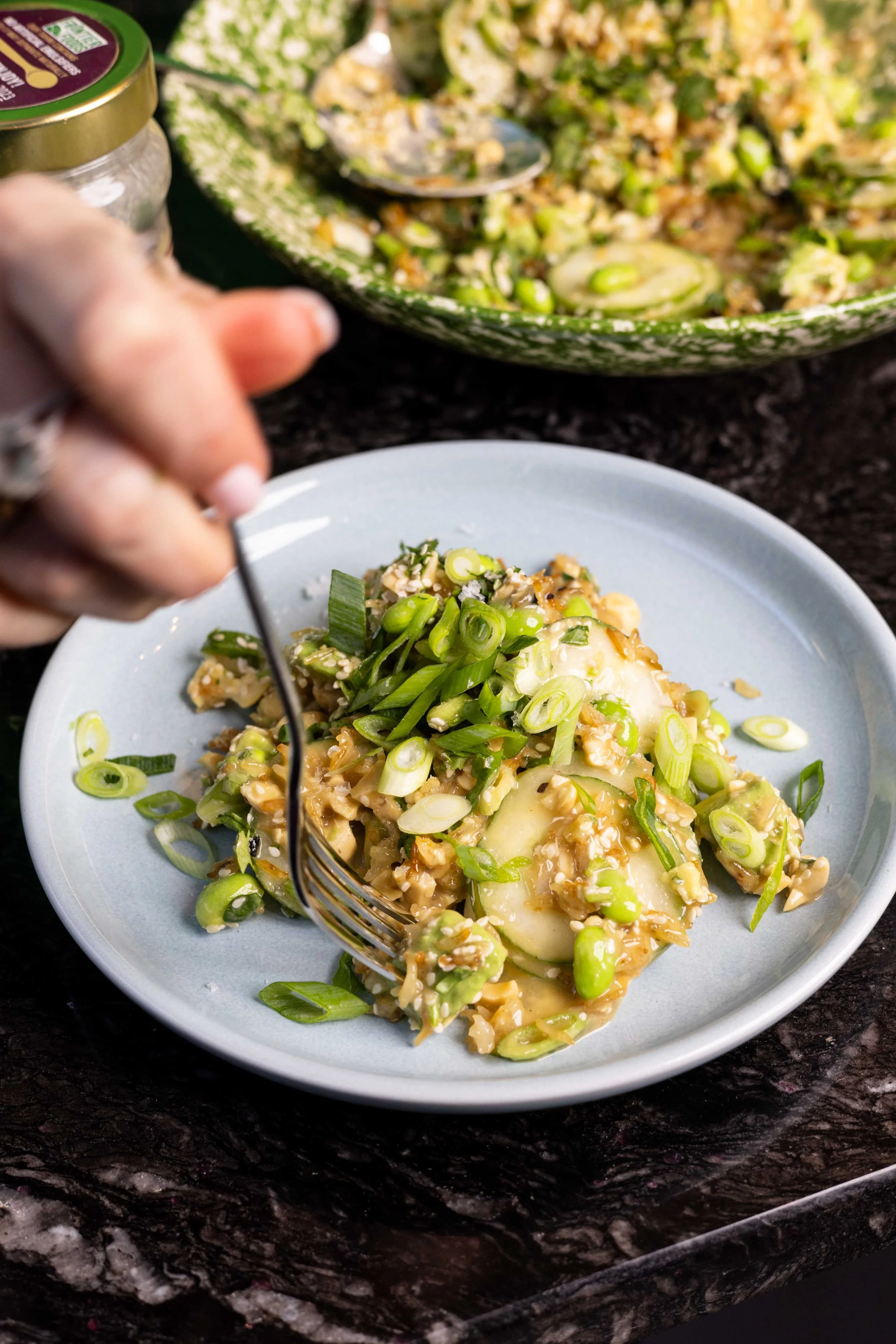 Crispy Rice and Cucumber Salad with Tahini Dressing