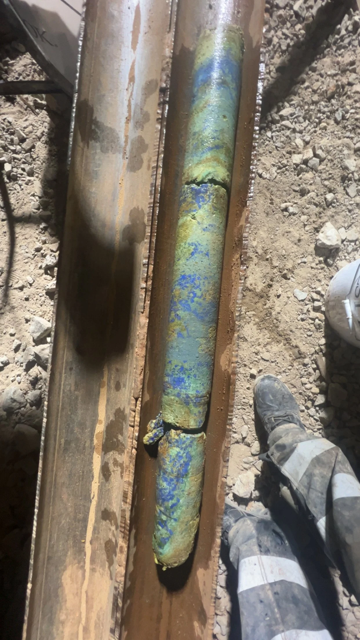 Azurite core drilling sample with 55% copper content Diamond Core Drilling results Arizona and Nevada