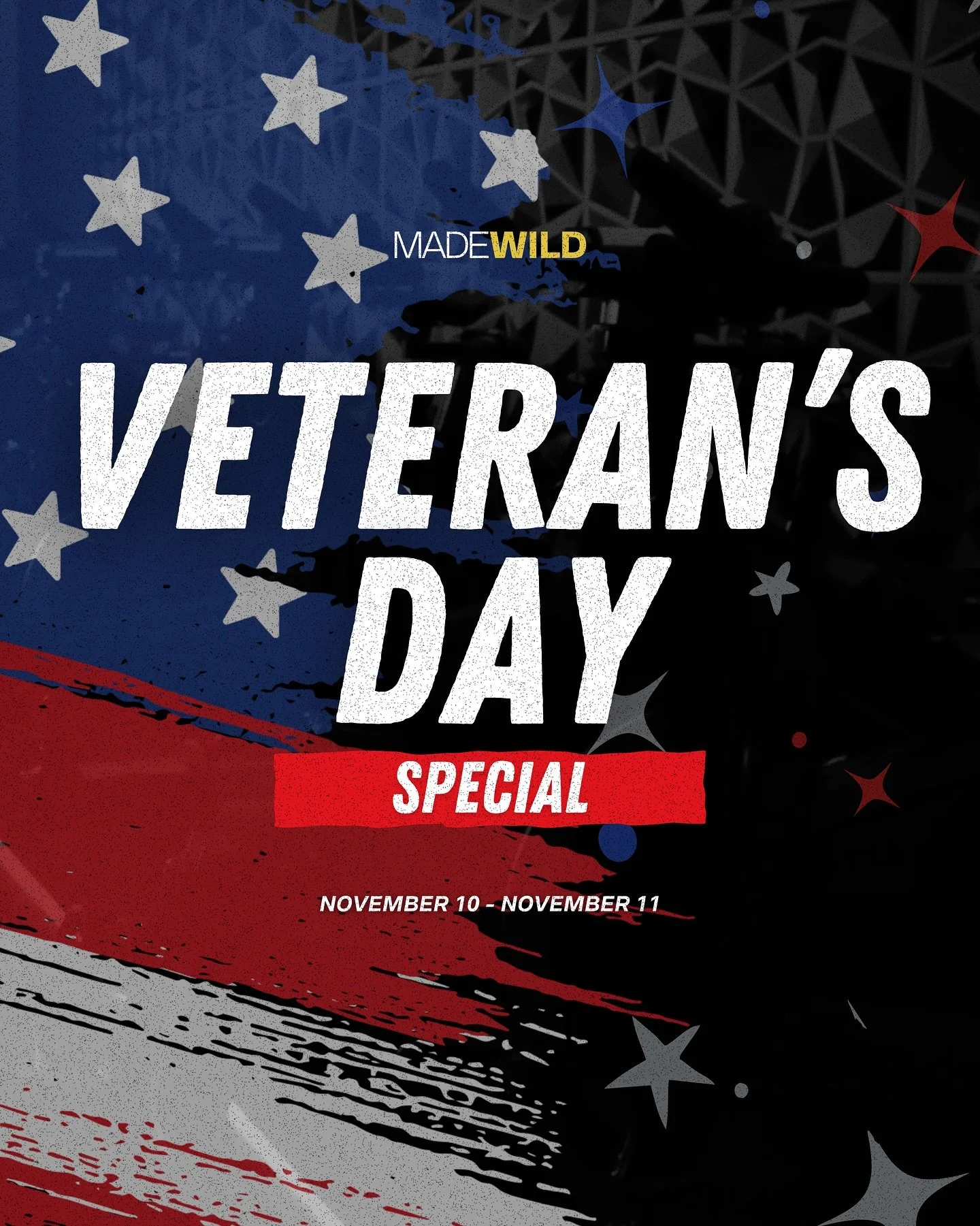 🇺🇸 Honoring all who serve!

This Veterans Day, all military members, veterans, and dependents ride FREE at Made Wild.

Thank you for your service and sacrifice 🤍💛

See post for details.

#madewild #letsgetwild #guam #fitness #guamfitness #groupfi