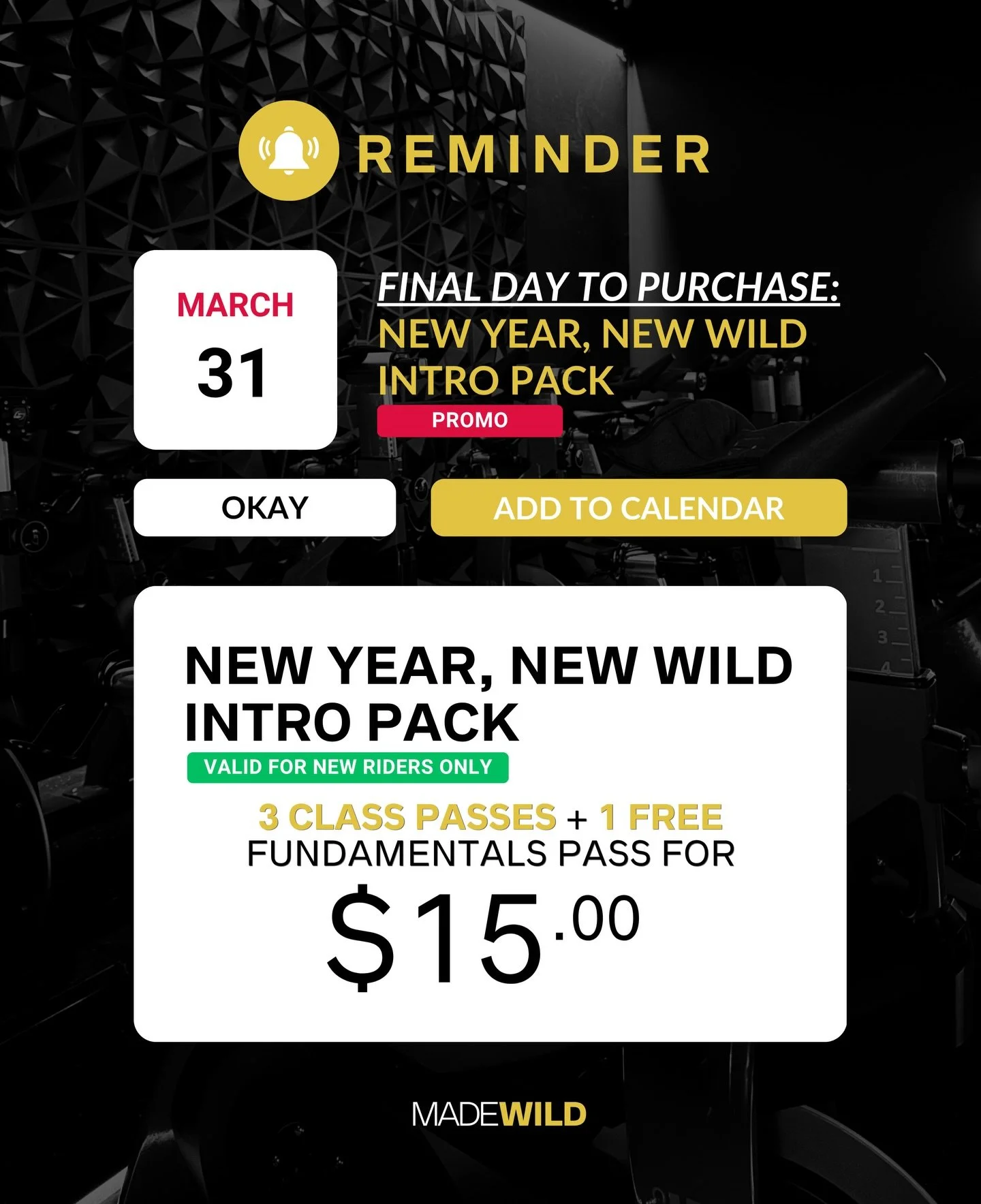 ⏳ ONE WEEK LEFT ⏳

If you&rsquo;ve been thinking about trying Made Wild&hellip; this is your sign.

Our New Year, New Wild Intro Pack is available for just one more week!

✨ 3 class passes + 1 FREE Fundamentals class
✨ Only $15
✨ Exclusive to new rid