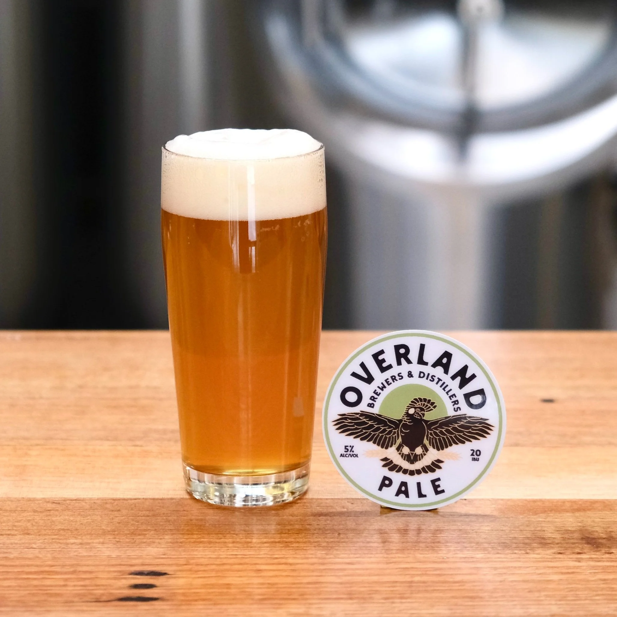 Pint of amber coloured beer and tap decal with black cockatoo logo