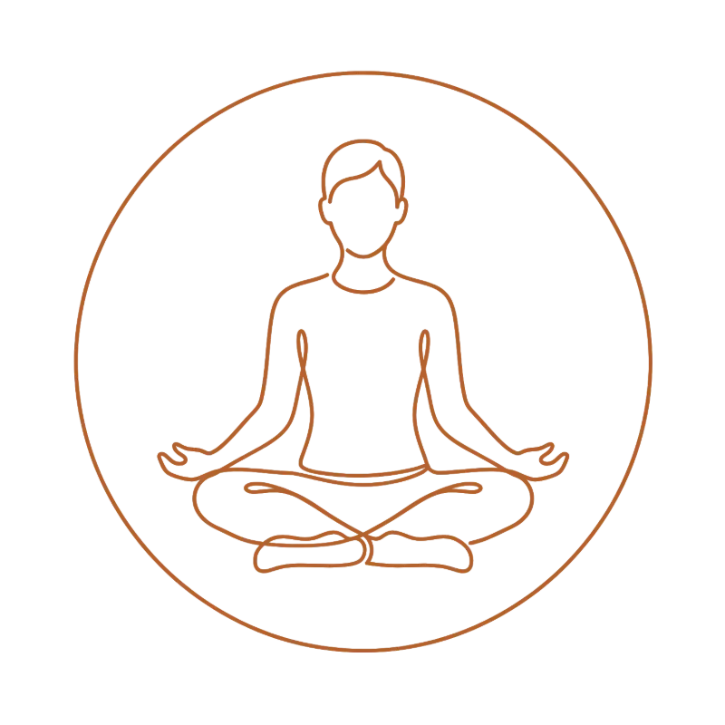 Line drawing of a person meditating cross-legged, linking to personal wellness services at Inner Space Yoga in Riverdale, Bronx