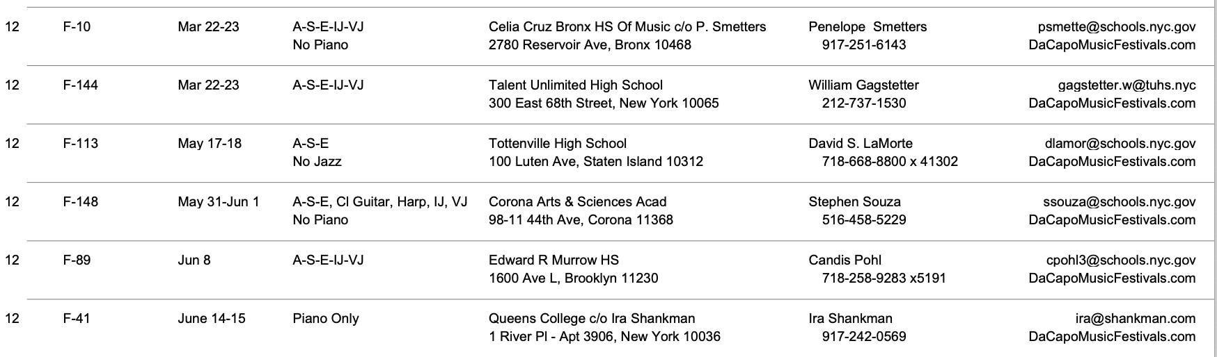 Nyssma Solo Festival 2025 Calendar