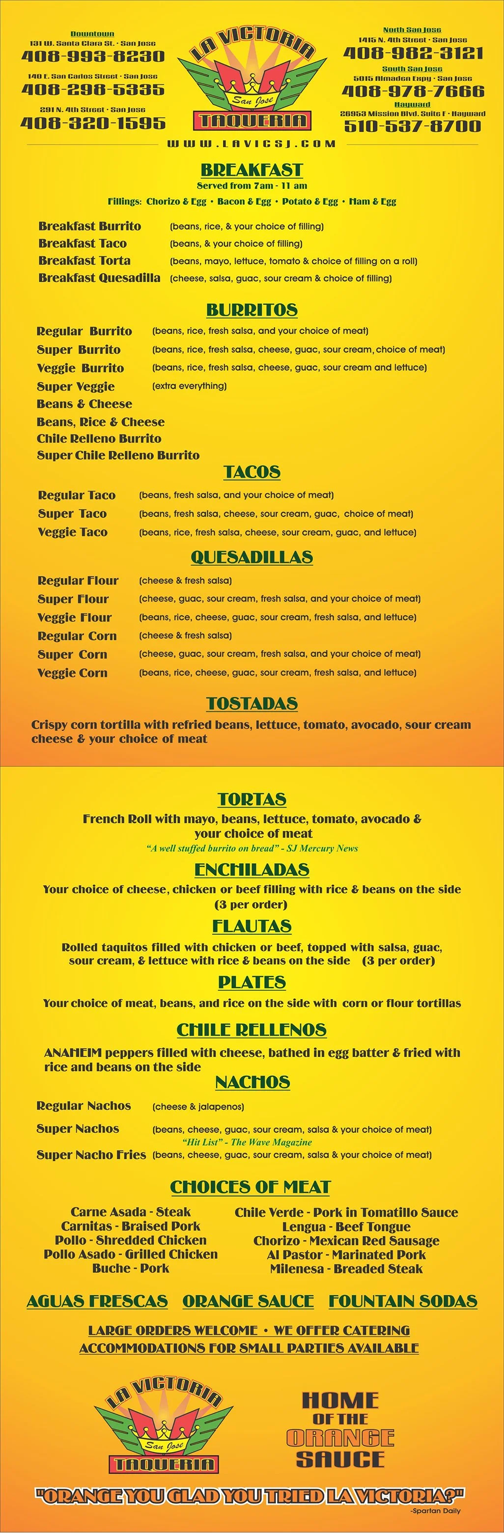 Menu — La Victoria Taqueria