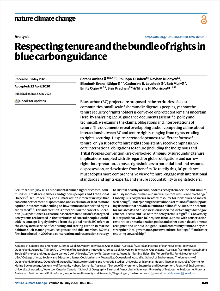 Respecting tenure and the bundle of rights in blue carbon guidance