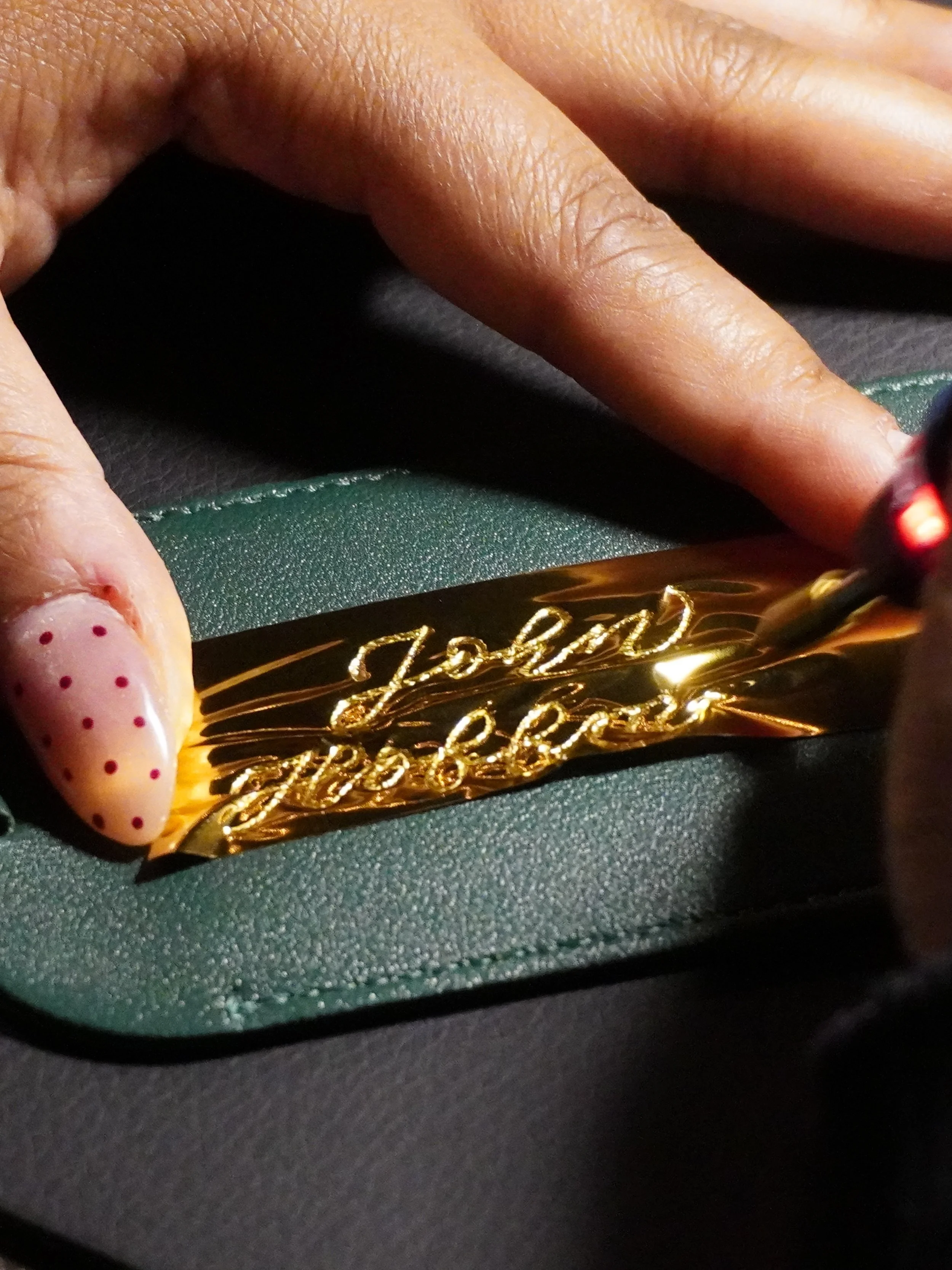 I ran the personalization activation for Meta, and I&rsquo;m so proud of how it turned out!

Every guest who stopped by our table walked away with a leather item of their choice personalized with gold foil, made right in front of them. There is somet