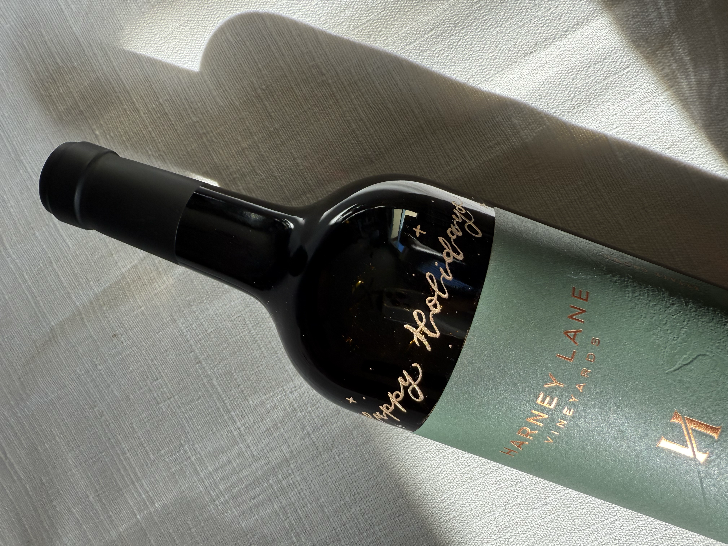 Hand-engraved wine bottle for a Northern California winery brand activation in Lodi, California