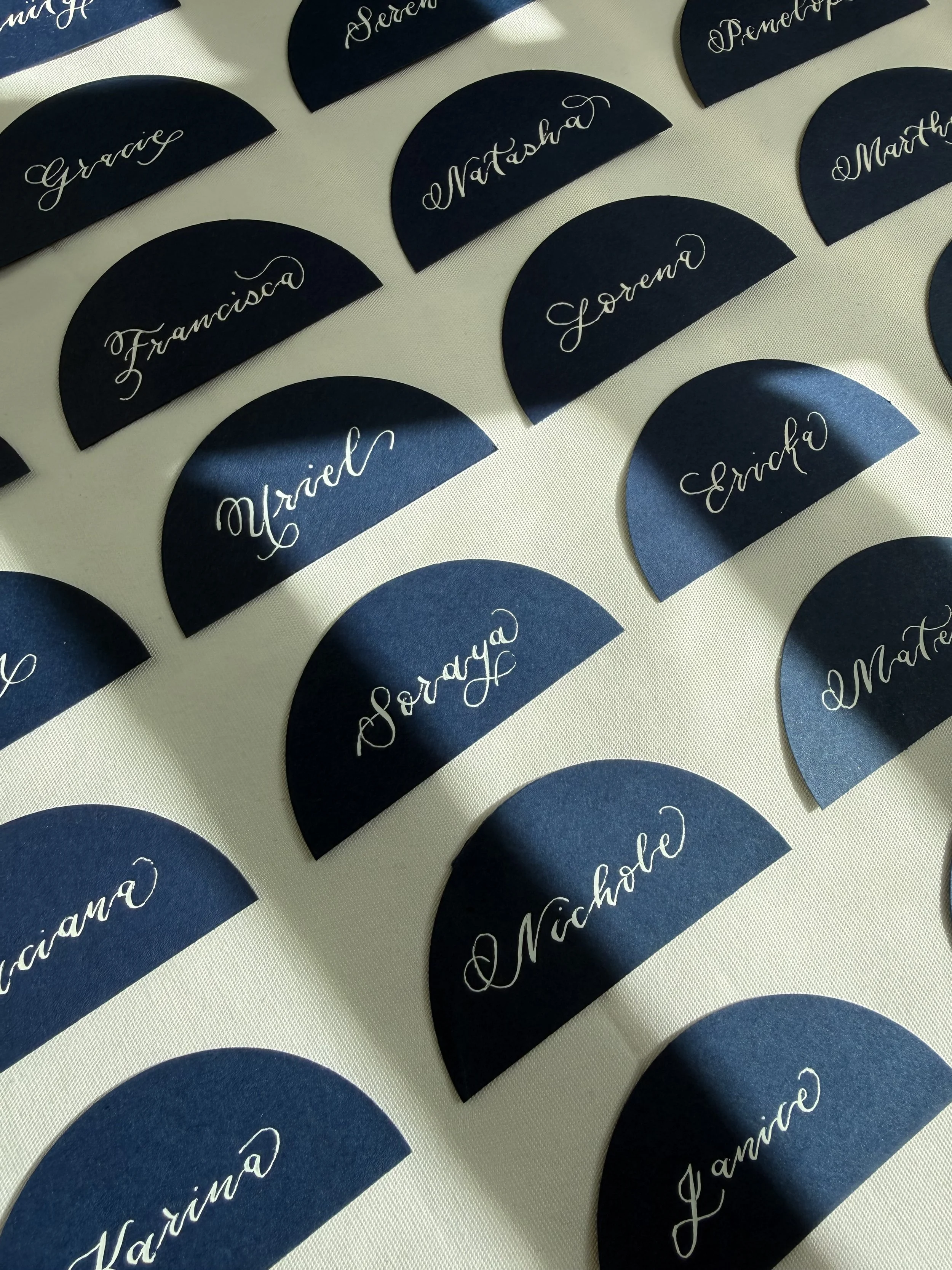 Modesto, Lodi, Bay Area and Northern California Calligrapher and Engraver | White Lotus Lettering | Calligraphy place cards | Wedding place cards