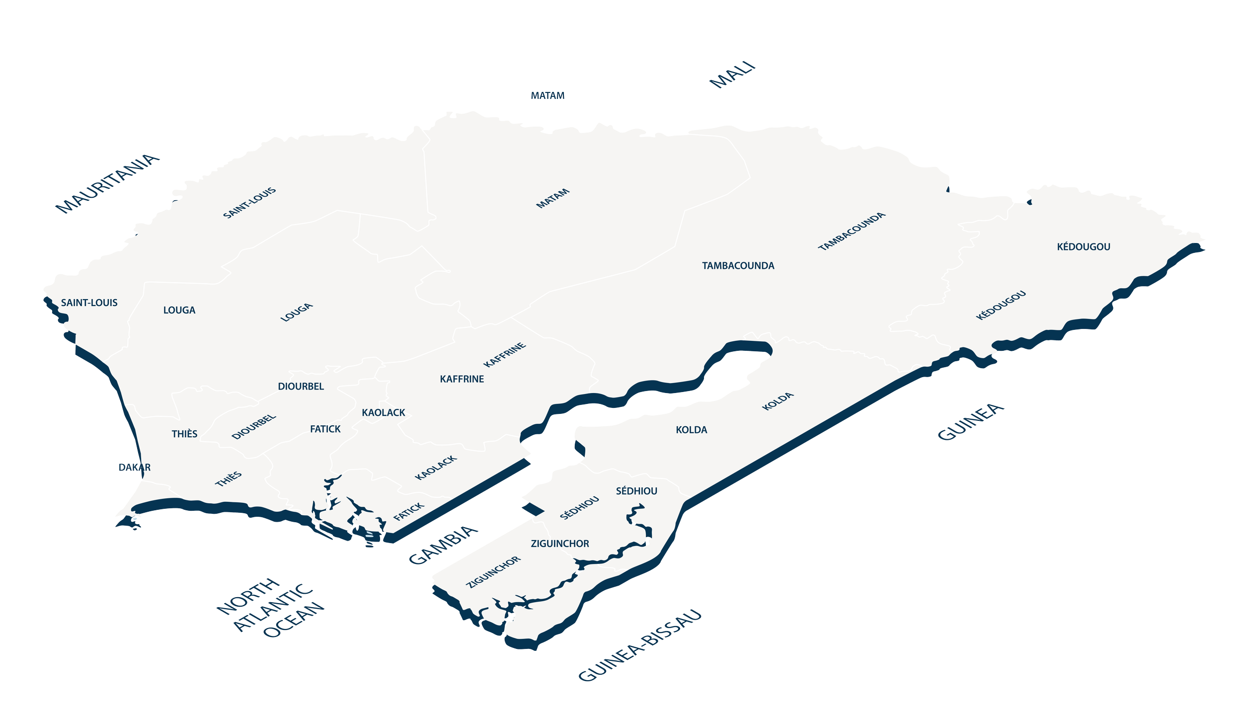 isometrisk karta med Jord-anläggningarnas placering i Senegal