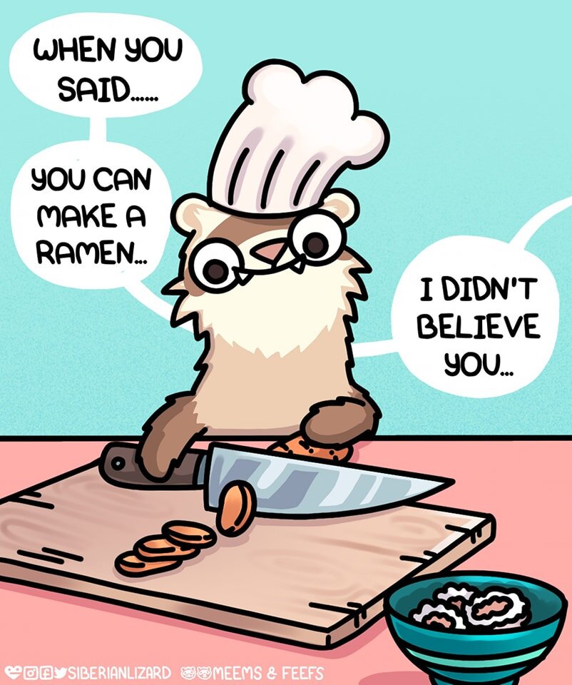 I don't know what I expected...
.
.
#digitalcomics #meemsandfeefs #ferrets #ramen #chef