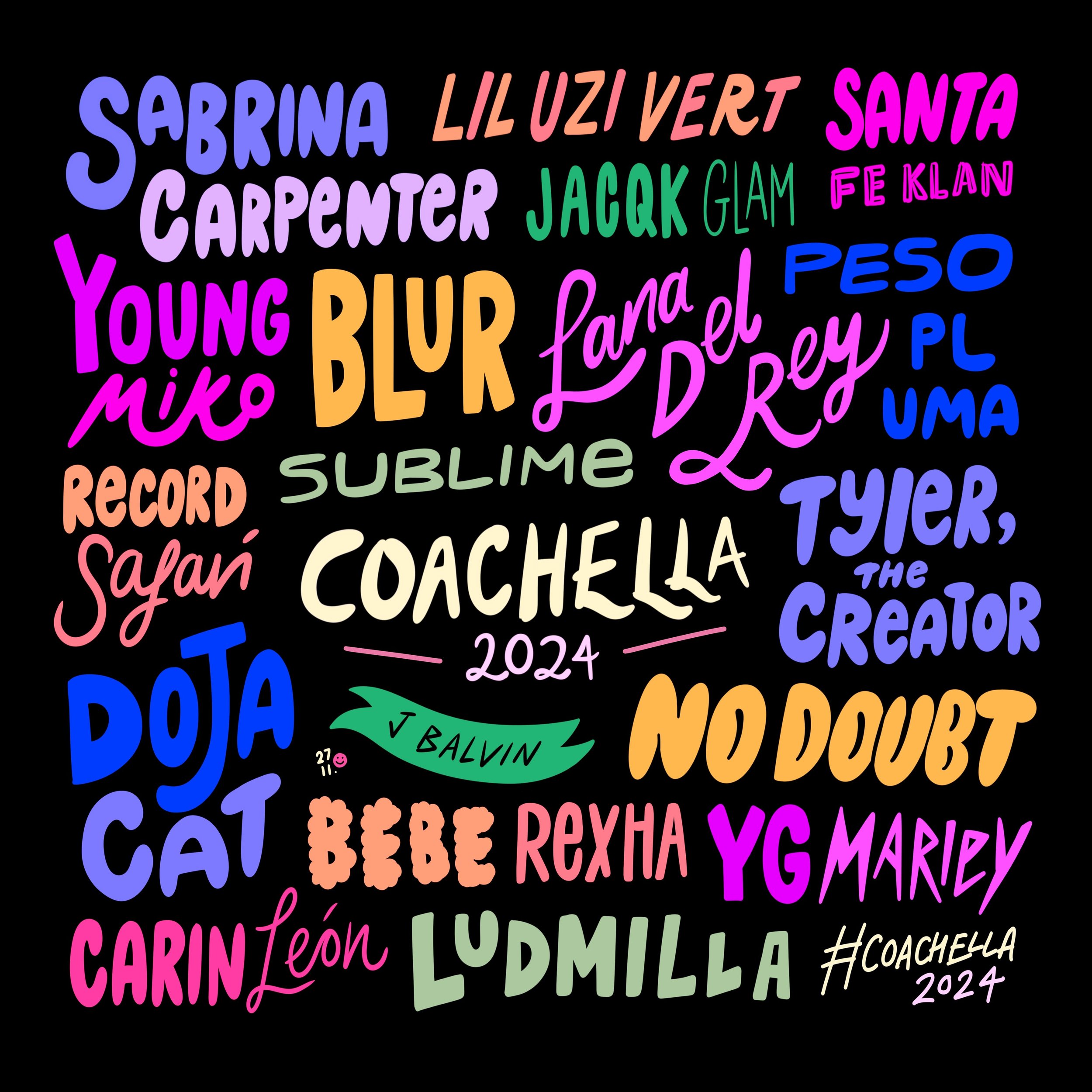 💖 Coachella ~ a girl can dream right?! 🏄&zwj;♀️ Meanwhile I&rsquo;ll just stay in the studio and illustrate the headliners  with the @coachella playlist on repeat ✨

#coachella #coachella2024 #lanadelrey #lanadelreyfans #blur #nodoubt #sabrinacarpe