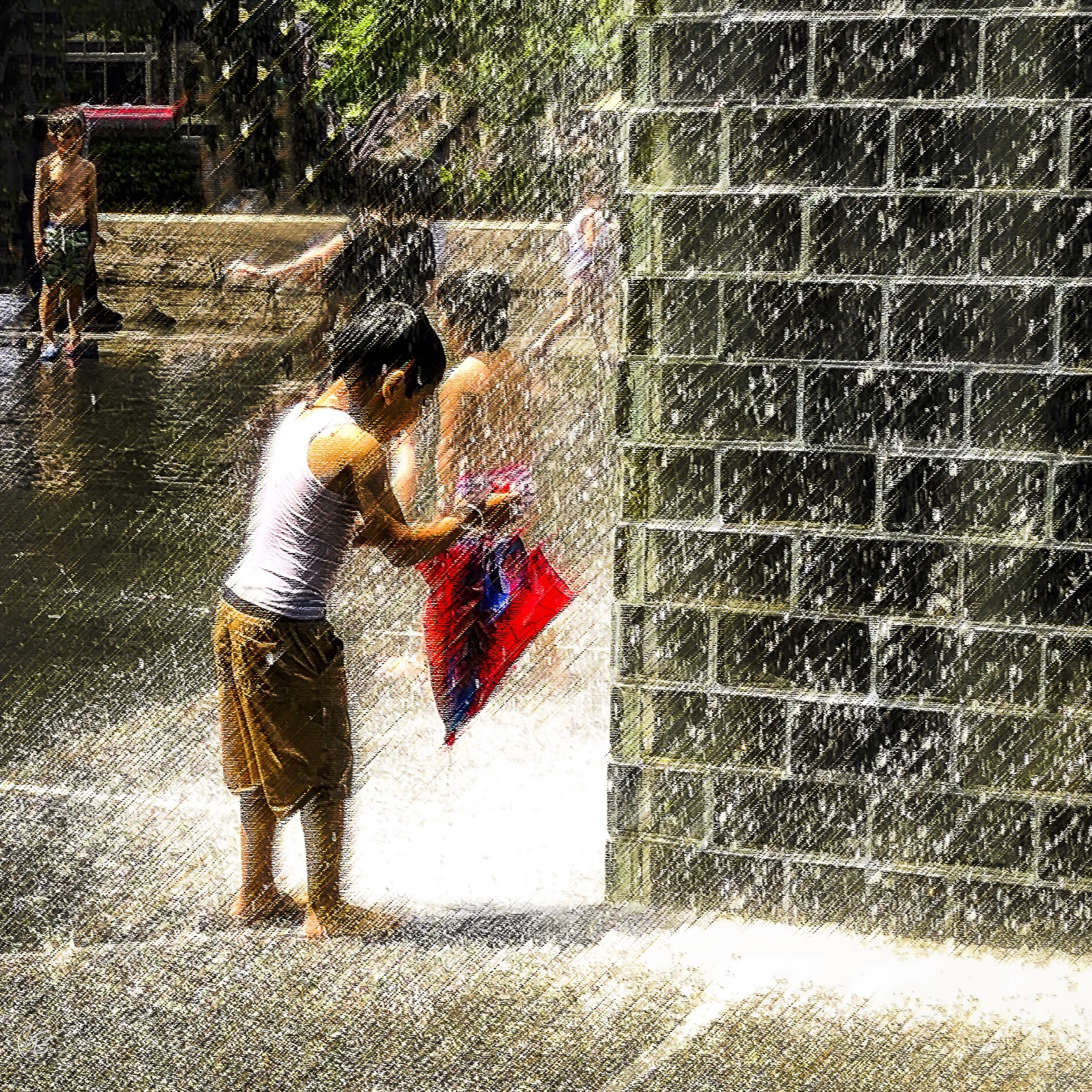 Boy With His Red Umbrella, Chicago by Lisa Bergeron