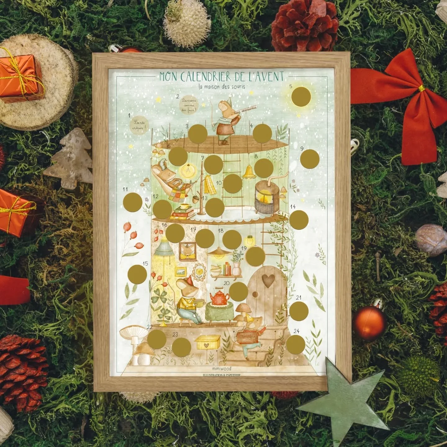 &Ccedil;a y est elle est sortie !!! La maison des souris est enfin en ligne 🐭 Cette affiche, sous forme de Calendrier de l'Avent contient 24 pastilles dor&eacute;es &agrave; gratter, pour la p&eacute;riode de l'avent, avec plein de petites actions &
