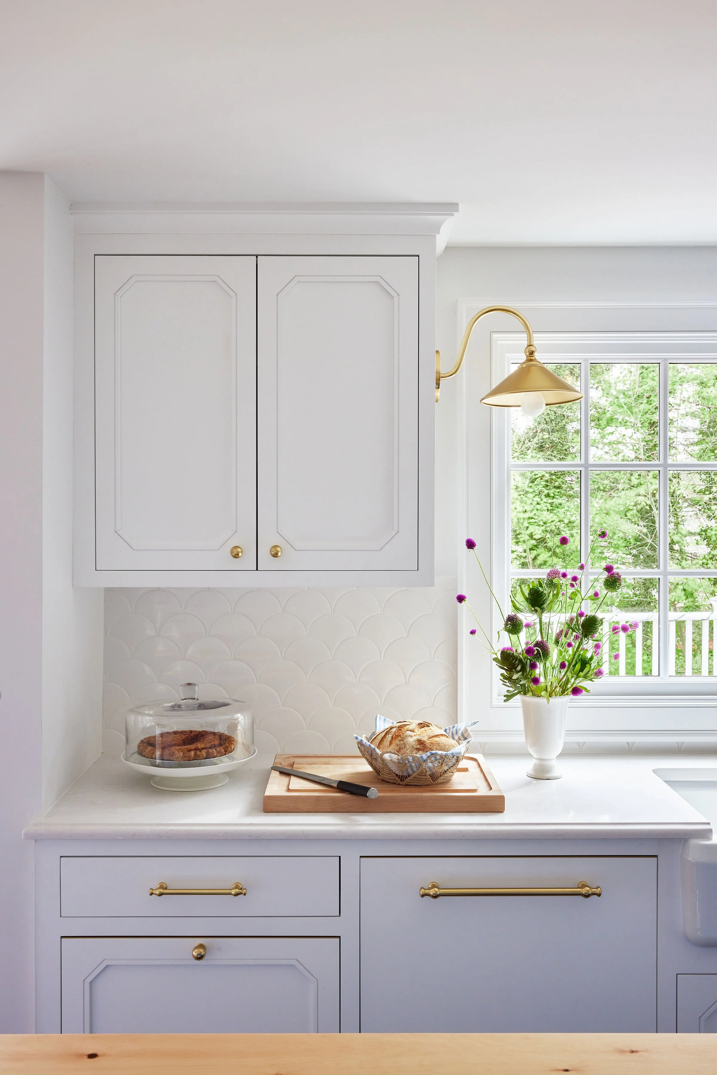 Kitchen, Backsplash, Window View, Sconce, Parker Bowie Larson, Interior Design, Laurel Hollow, Photography by Julia D'Agostino