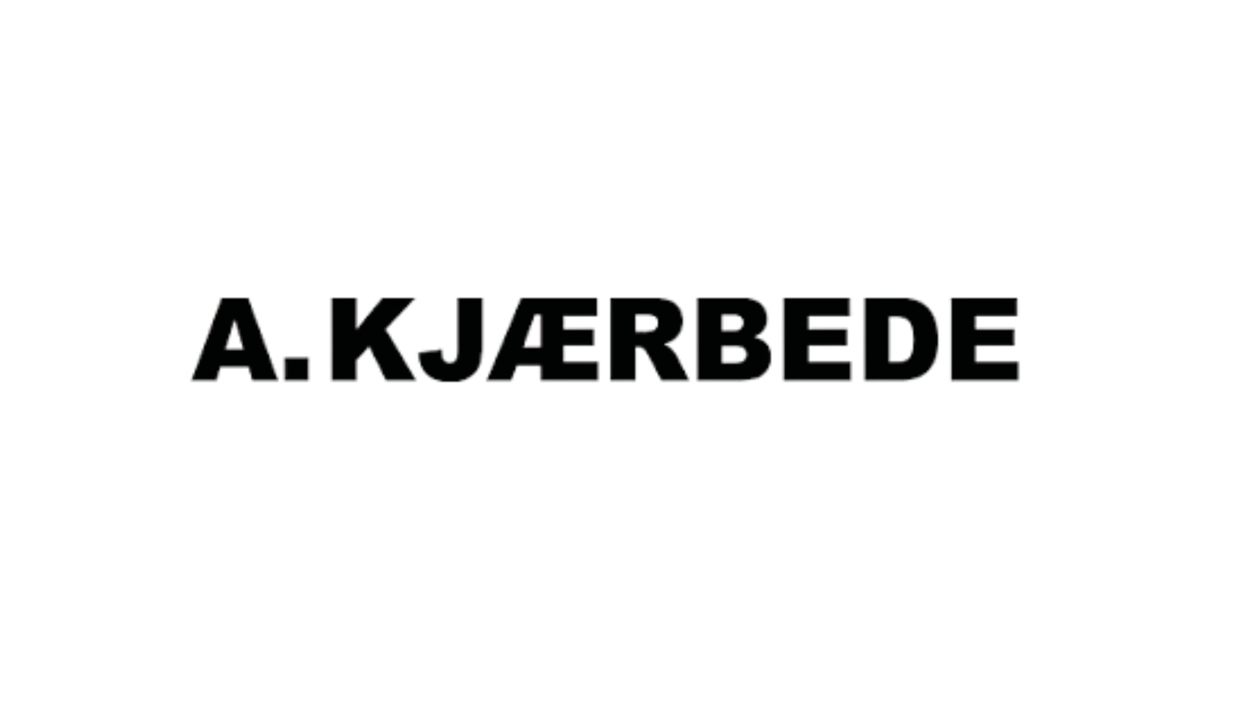 Sort tekst der siger 'A. Kjærbede' på en hvid baggrund.