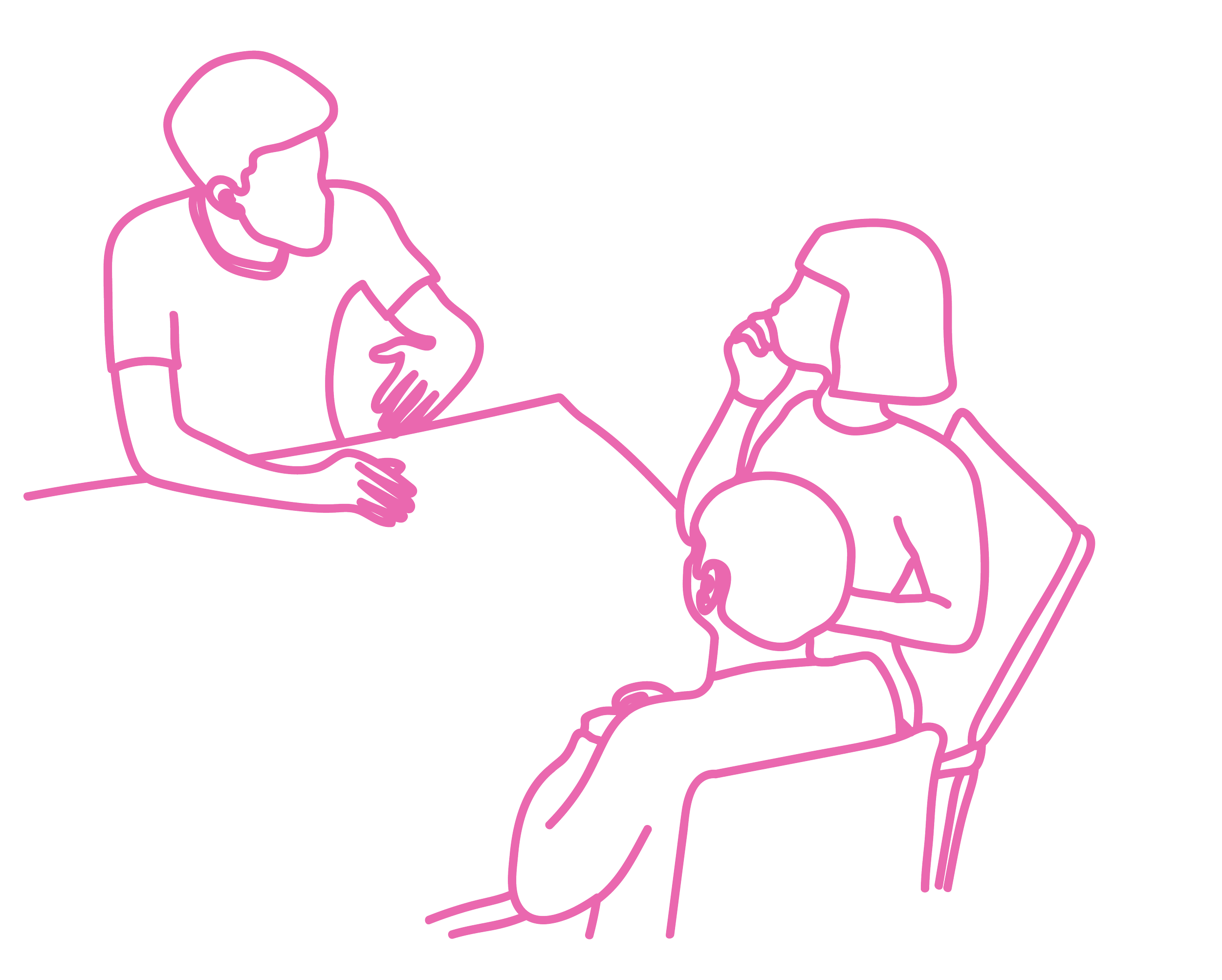 line drawing of people sitting round a table