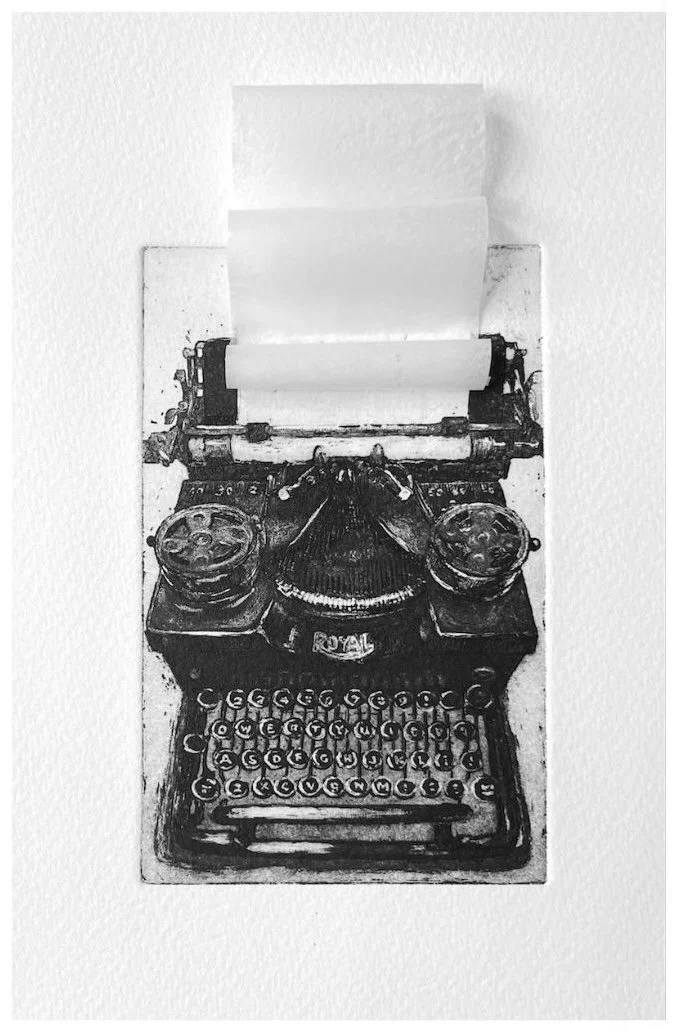 type writer with blank paper inviting to keep in touch