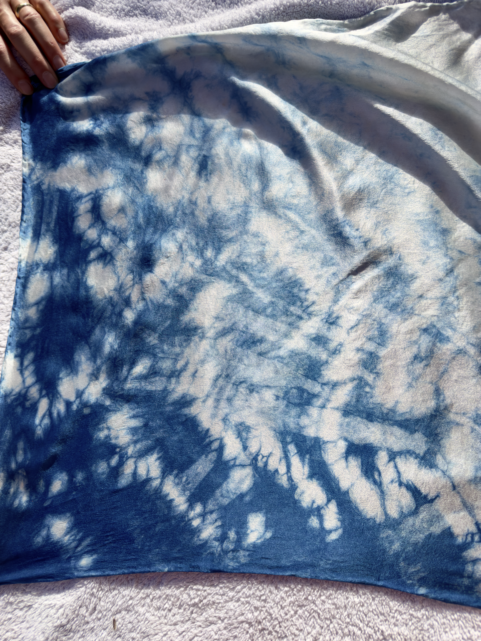 Indigo Arashi Shibori: Natural Dyed Silk Scarf