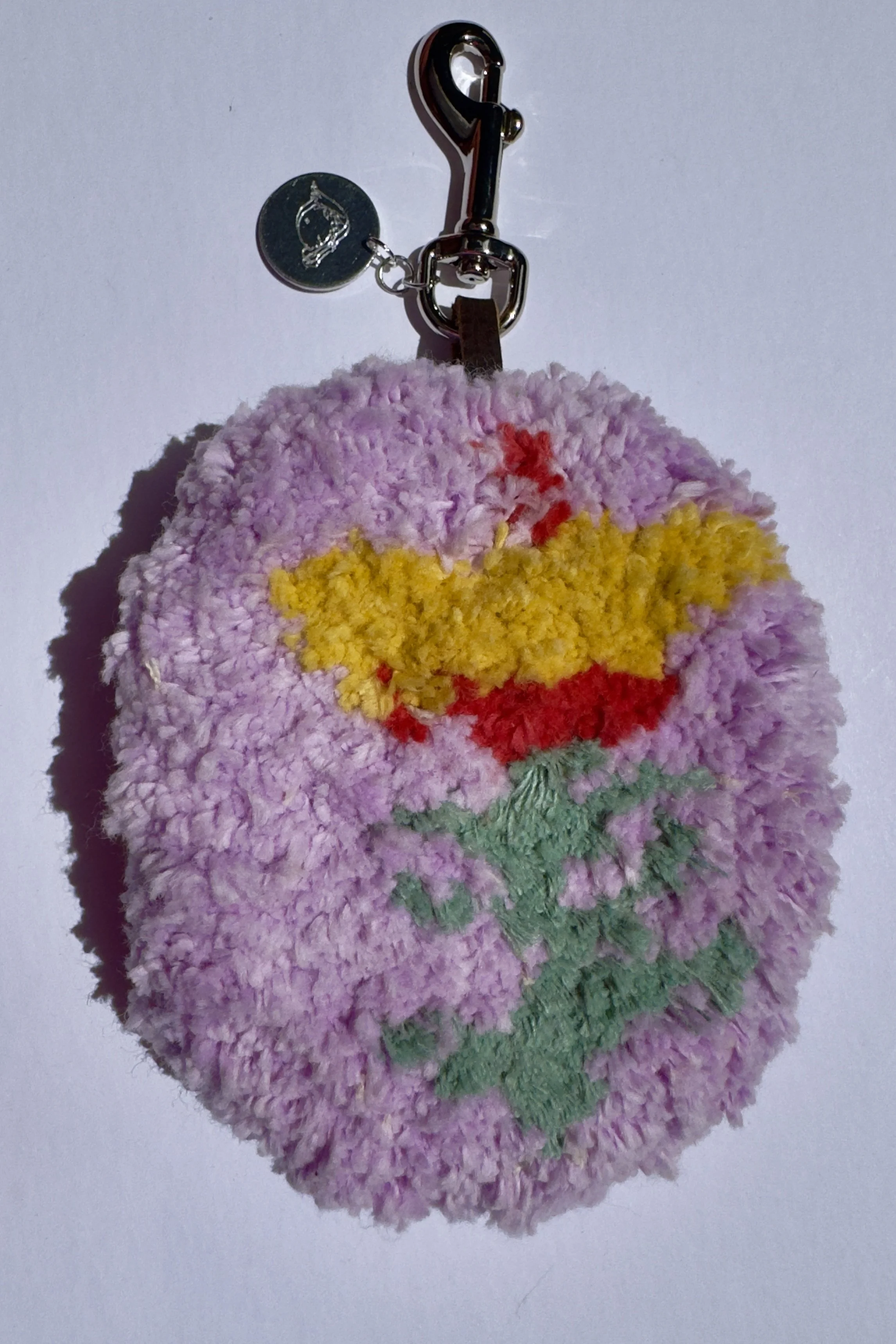 Flower on Purple: 100% Cotton Tufted Bag Charm